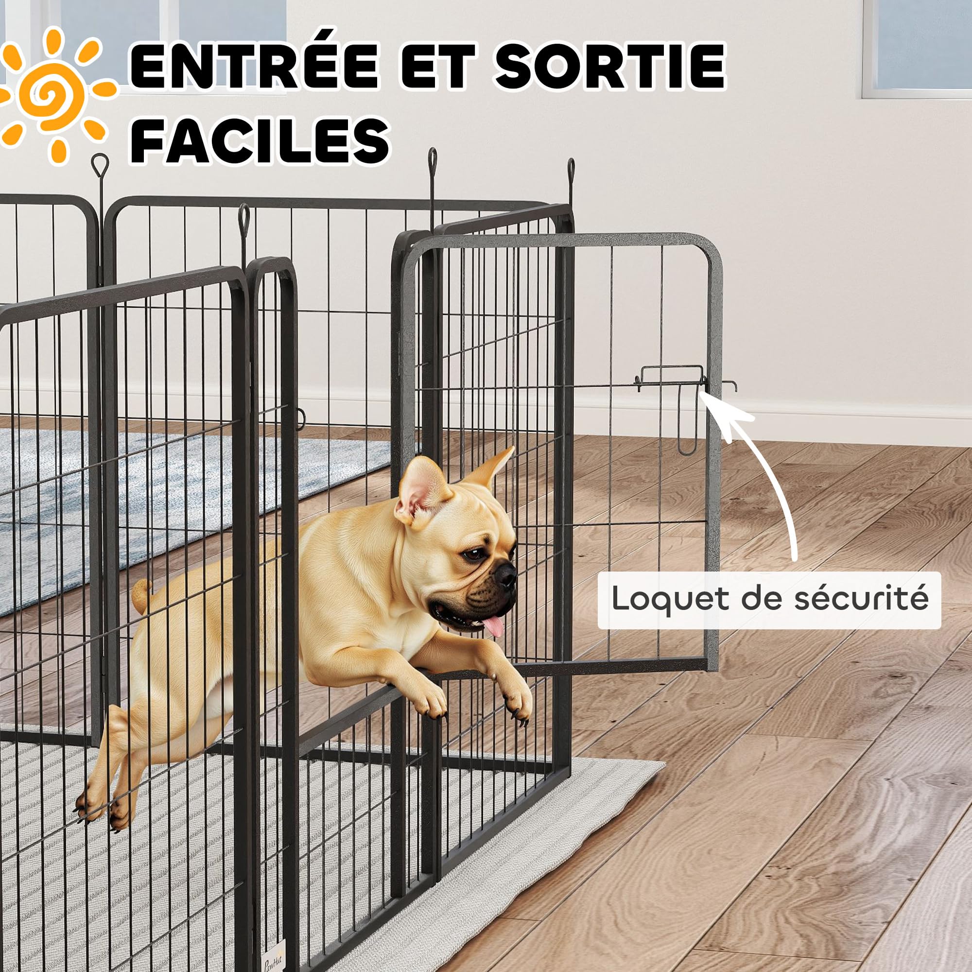 PawHut Hundezwinger Stahlgehege für mittlere Rassen 80 cm hoch Schwarz | 12-teiliges Welpengehege