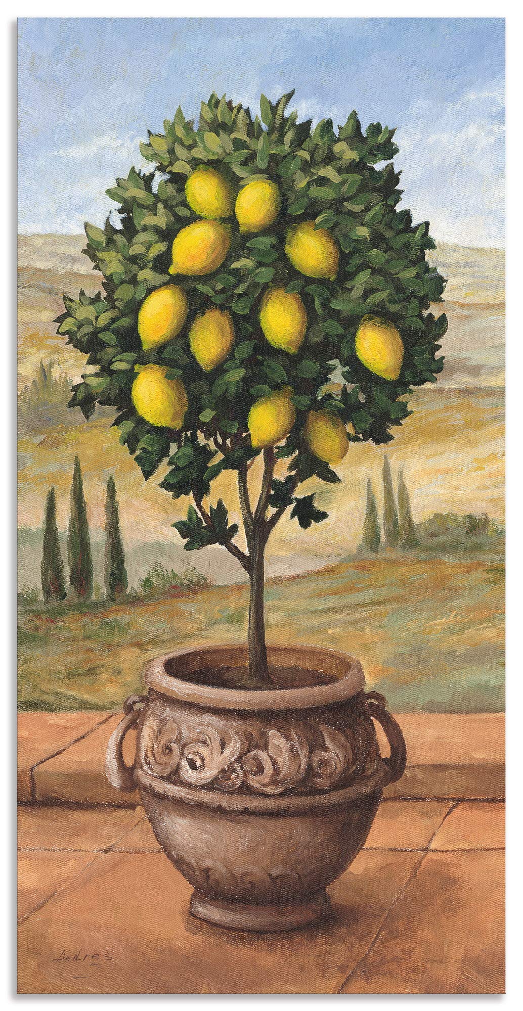 ARTland Wanddeko Wandbild Alu Verbundplatte für Innen & Outdoor Bild 50x100 cm Toskana Zitrone Baum Italien Landschaft Mediterran Botanik Terracotta T4MN