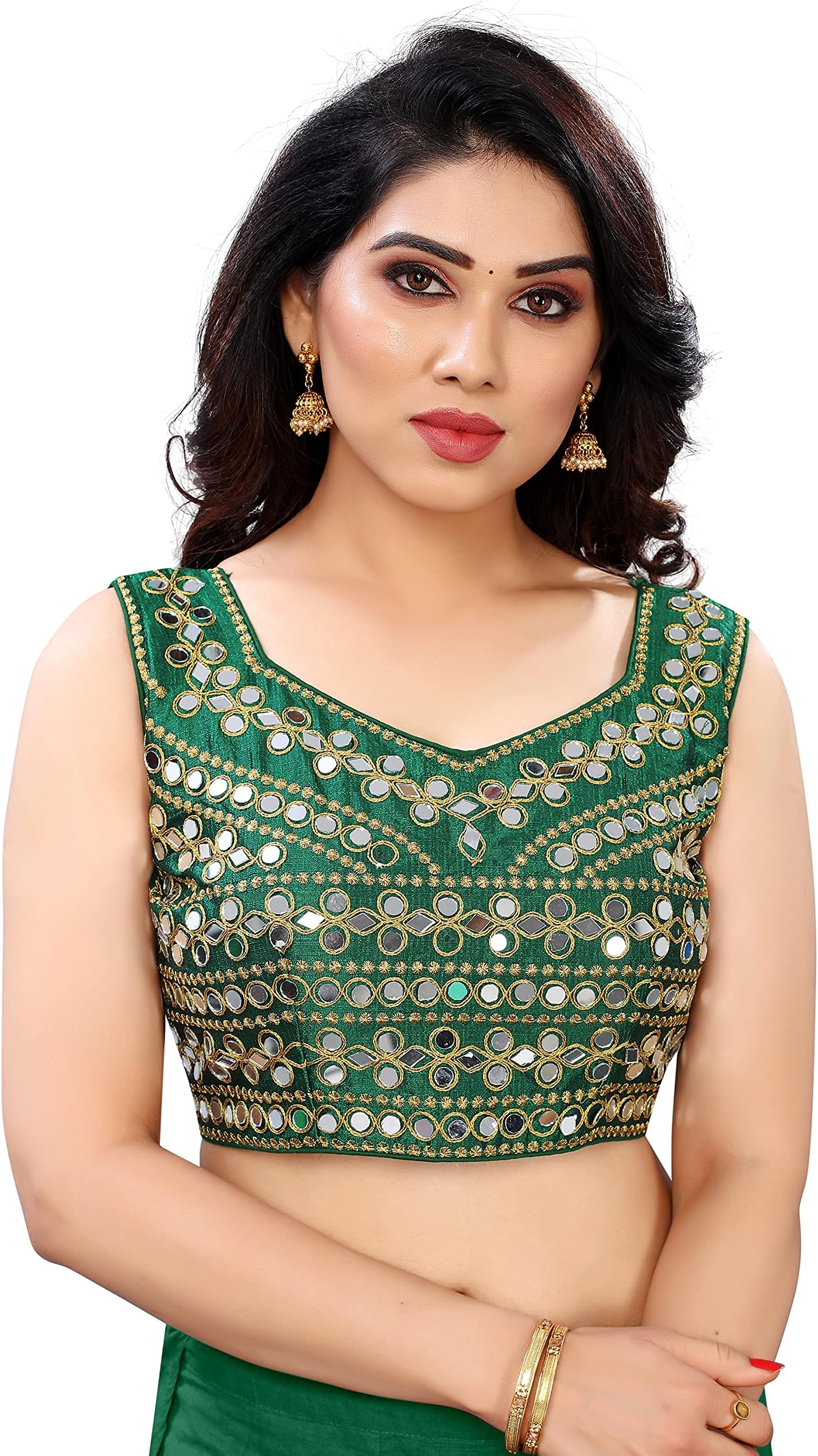 Bieth Women's Silk Short Sleeve Blouse (Bieth BL 1026 SRK Mirror_Green_Free Size)