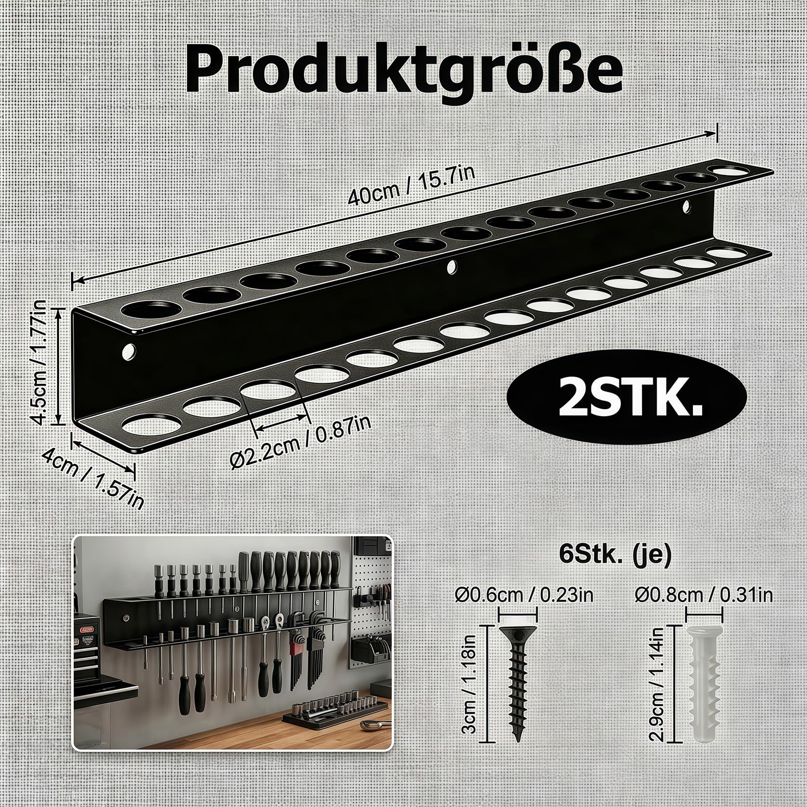 2 Stück Zangenhalter Wandhalterung 40cm/15.7in, Werkzeug Wandhalter mit 14 Löchern, Schraubendreher Halterung für Garage, Werkstatt & Werkbank