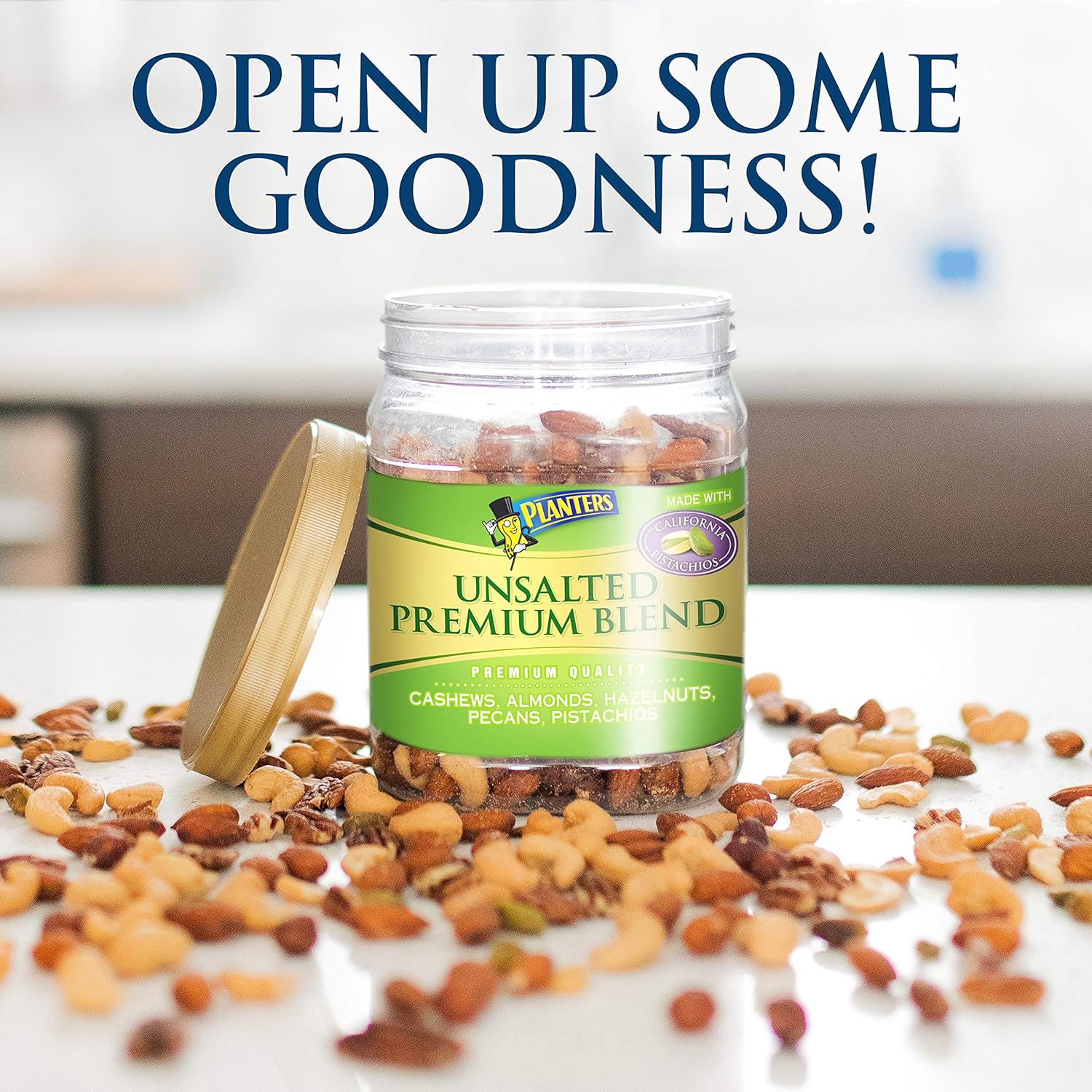 PLANTERS Unsalted Premium Blend Cashews, Almonds, Hazelnuts, Pecans Pistachios, 2.16 lb. Container : Grocery & Gourmet Food