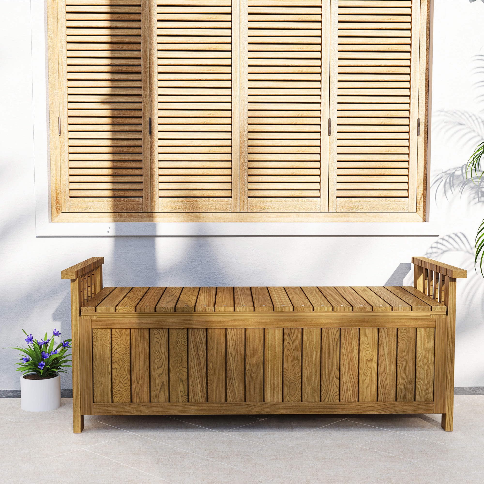 Outsunny Banc de Jardin en Bois 2 Places avec Espace de Rangement de 151L, Banc d'extérieur avec accoudoirs, Charge 240 kg, pour Jardin Balcon, 128,5 x 52 x 53,5 cm Marron