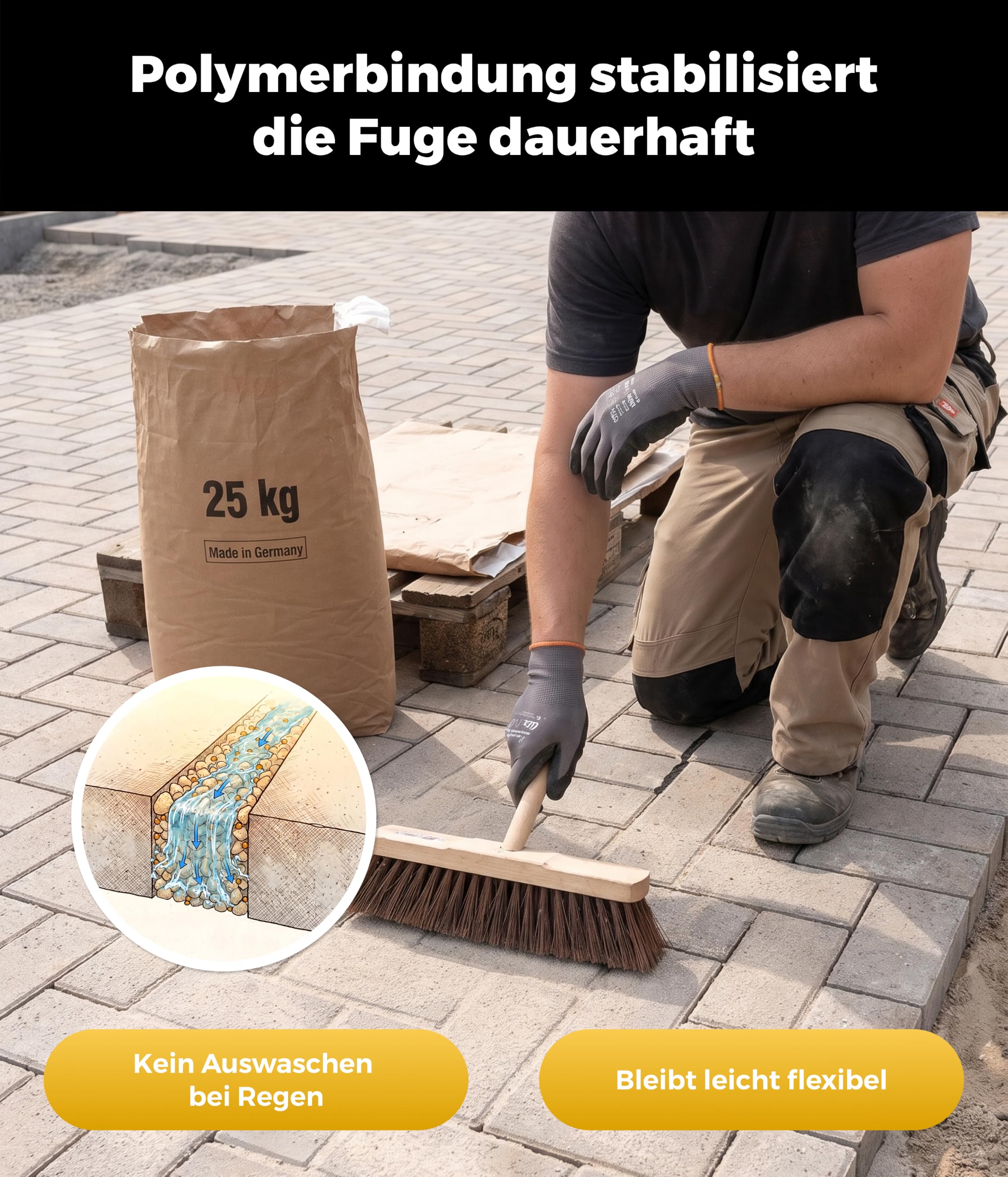 Quareo® Polymer Fugensand Basalt (25kg) – fugensand – wasserdurchlässig & selbsthärtend stabile Fugen, ideal für Pflaster und Terrasse – polymer fugensand, quarzsand