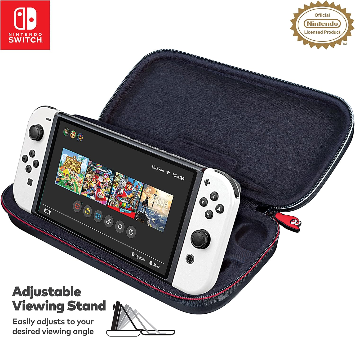 Game Traveler Super Mario Odyssey Nintendo Switch Case - Switch Carry Case for Switch OLED, Switch and Switch Lite, Hard Portable Travel Case, Adjustable View Stand, 2 Game Cases, Deluxe Carry Handle