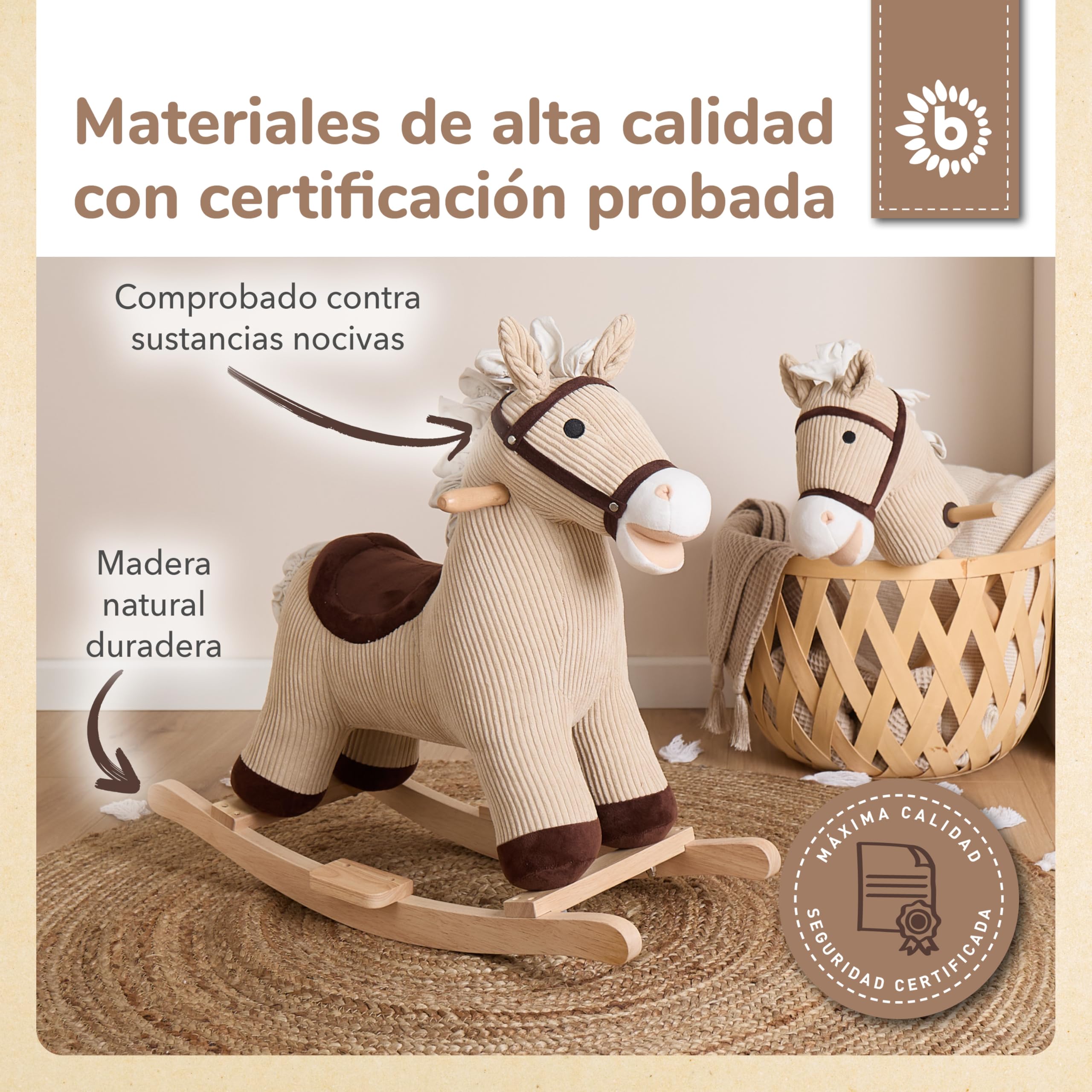 Bieco Peluche de caballo Lucky de 68 cm, mecedora para niños, columpio para bebés, columpio para niños pequeños, balancín para bebés a partir de 1 año