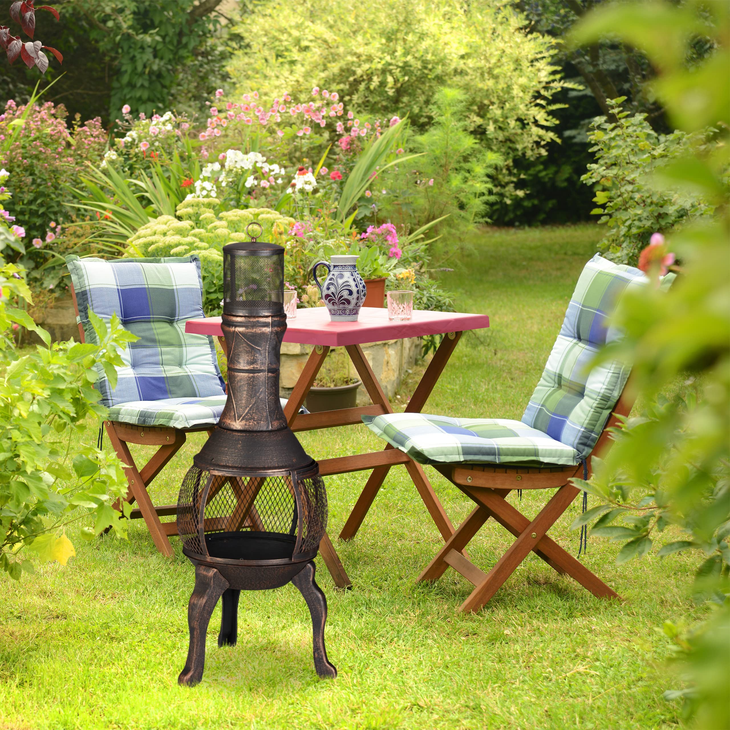 Relaxdays Cheminée Mexicaine, Fonte, Acier, HxLxP : 114x40x40 cm, Four aztèque, extérieur, Jardin, feu de Bois, Bronze