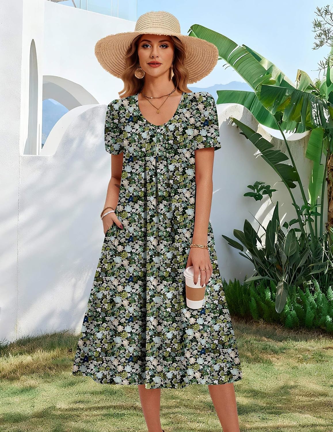 Zeagoo Summer Casual Dress for Womens Floral Midi Sundress with Pockets image 5