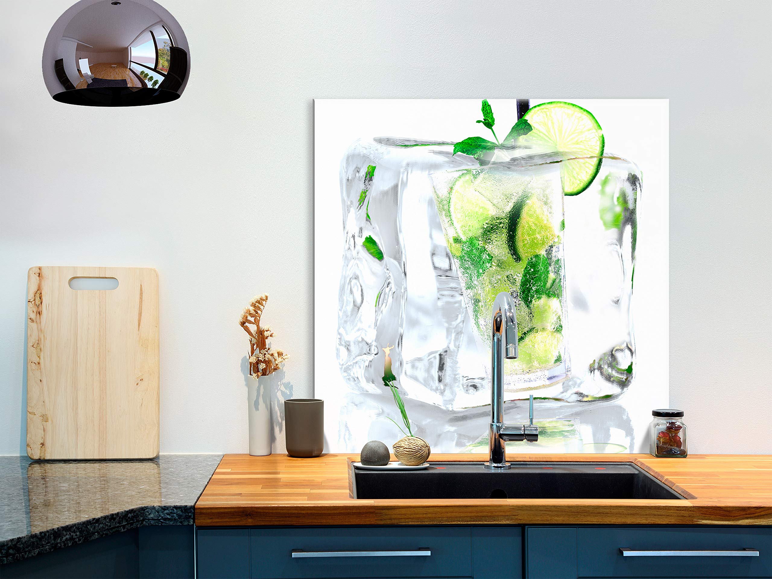 murando - Crédence Verre Cuisine 60x60 cm - Plaque Anti-Projection - Couvercle Anti-éclaboussures crédence - Plaque en Verre trempé - Glaçons aux Fruits et au Citron Vert j-A-0078-aq-a