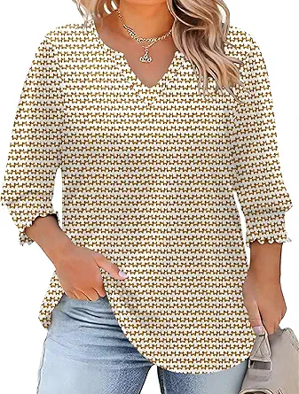 Rapbin Womens Plus Size Tops 3/4 Sleeve Blouses Shirts Casual V Neck Loose Tunic Tops 1X-5X