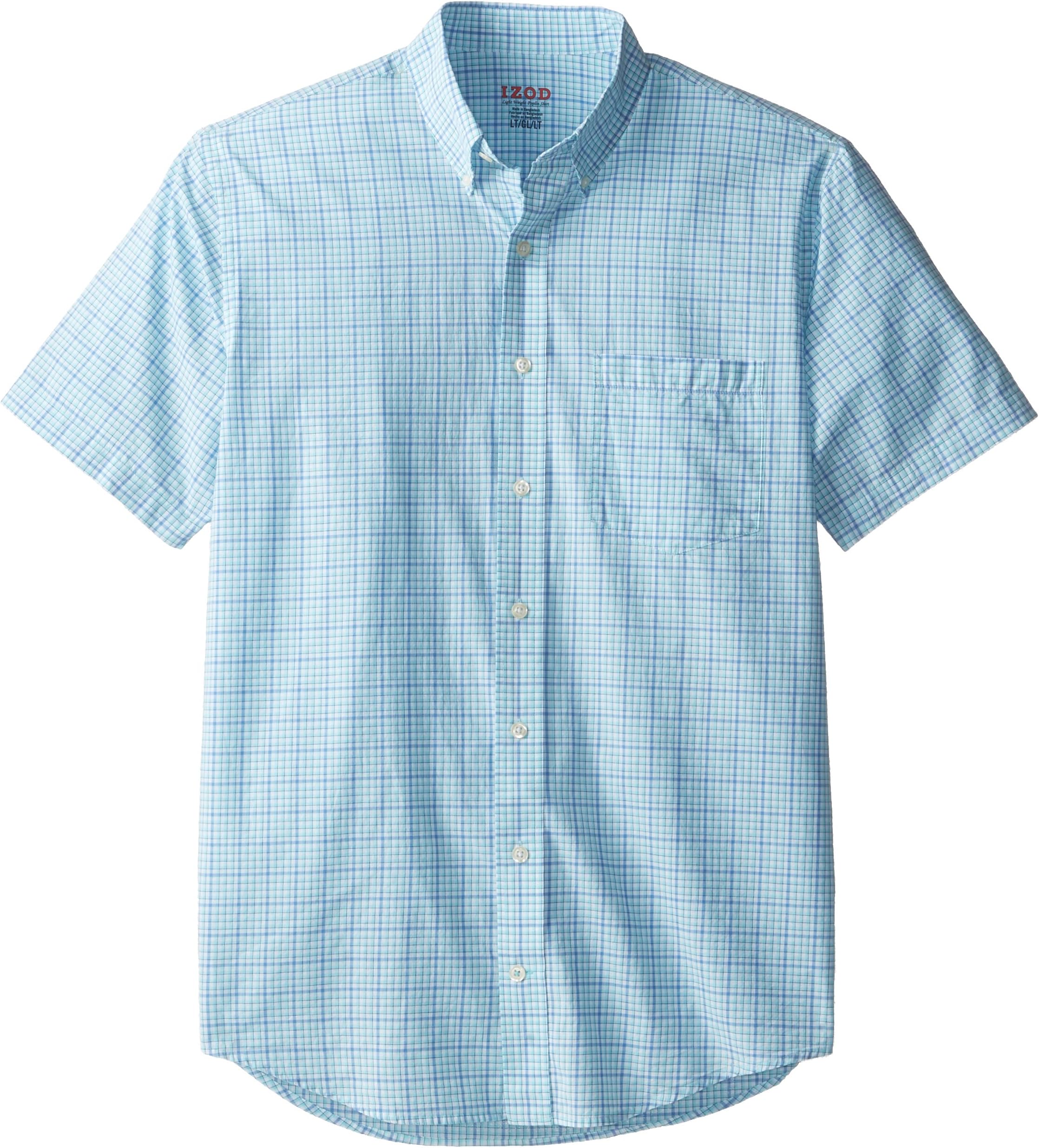 IZOD Men's Big and Tall Short Sleeve Coastal Prep Mini Plaid Poplin Button Up