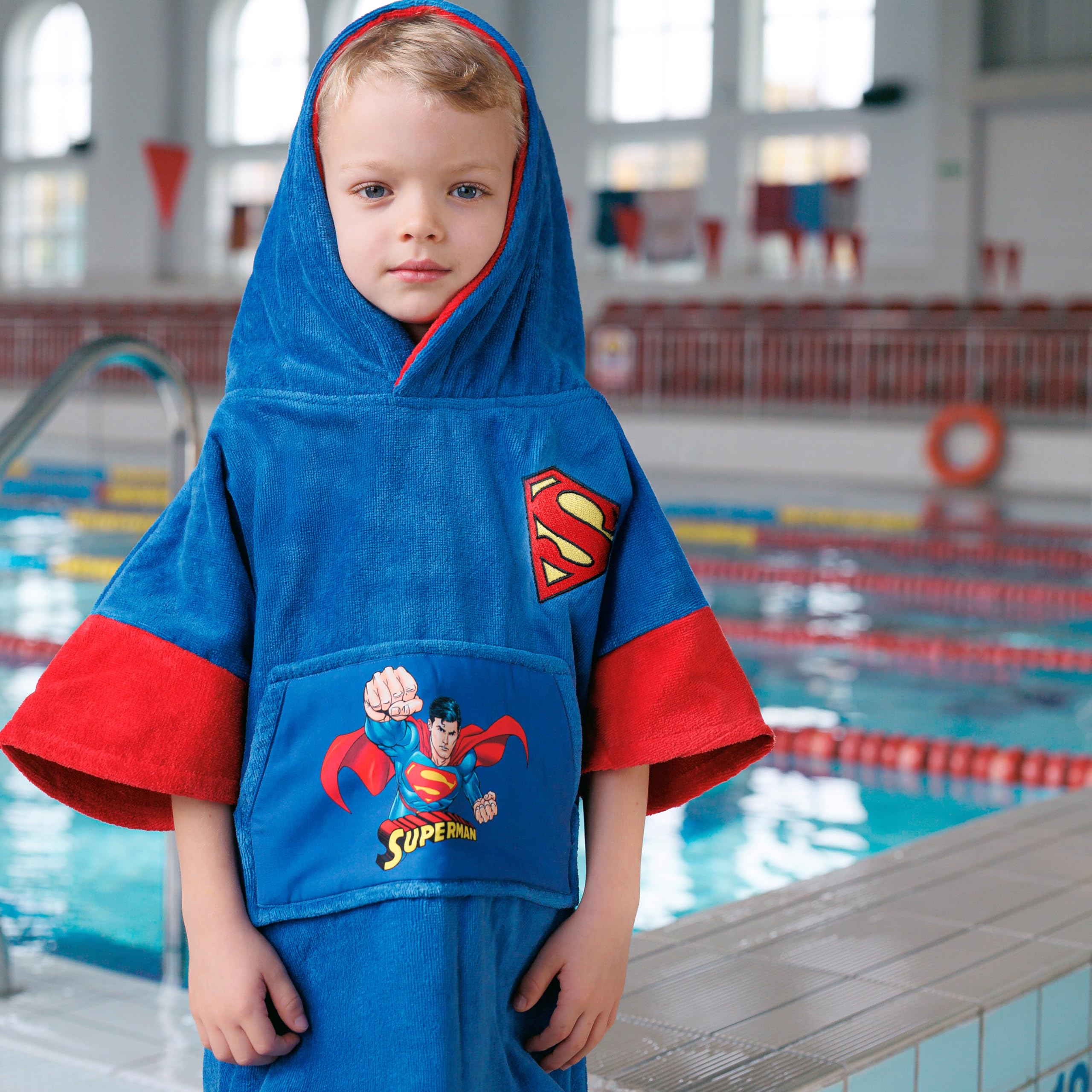 WAVE HAWAII Poncho de baño para niños, poncho de surf de algodón natural, poncho de playa con capucha, toalla acogedora para niños y niñas para el hogar, baño de ocio y viaje, tamaño (Superman, XS)