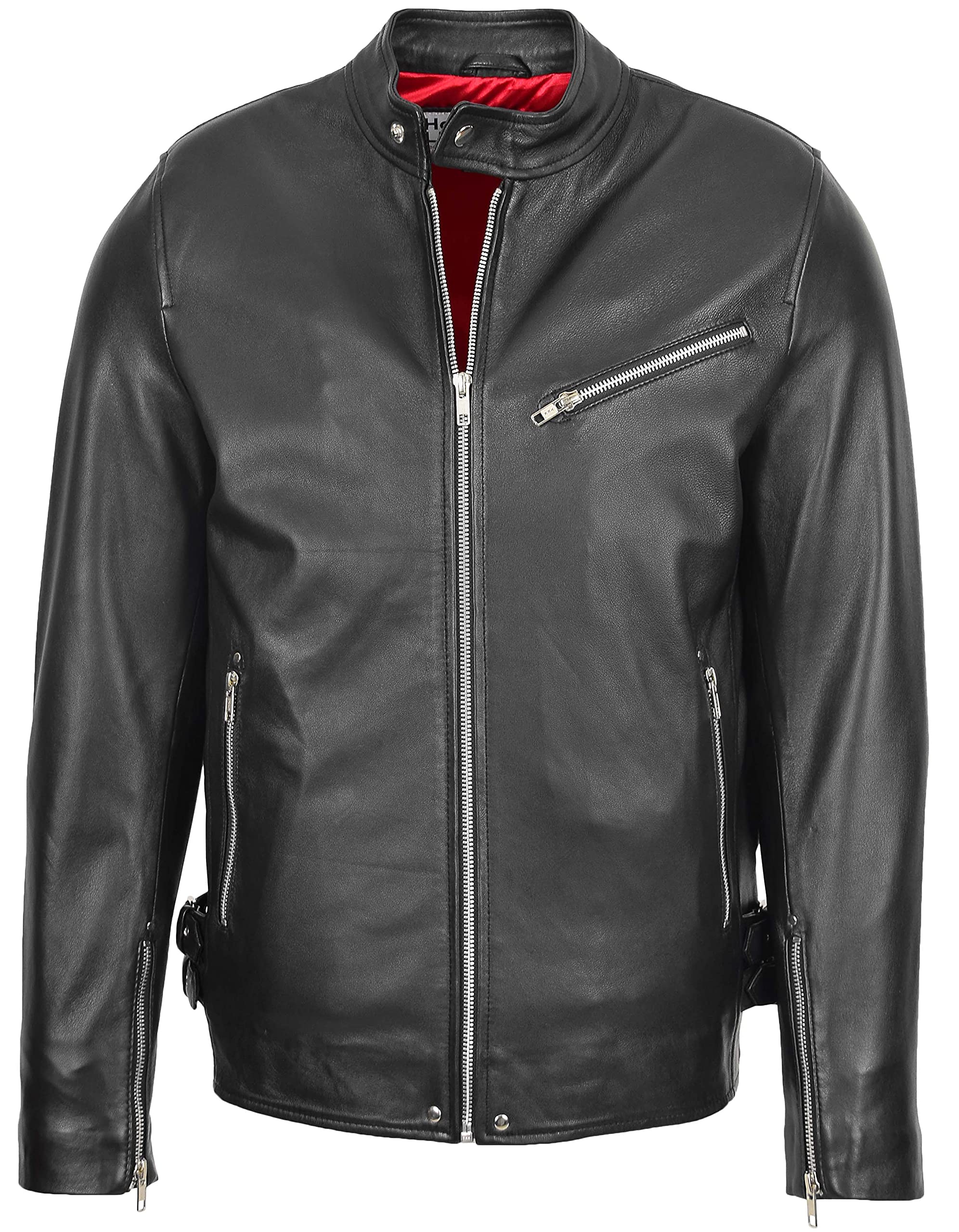 House of Leather Men's Biker Jacket Black 2XL