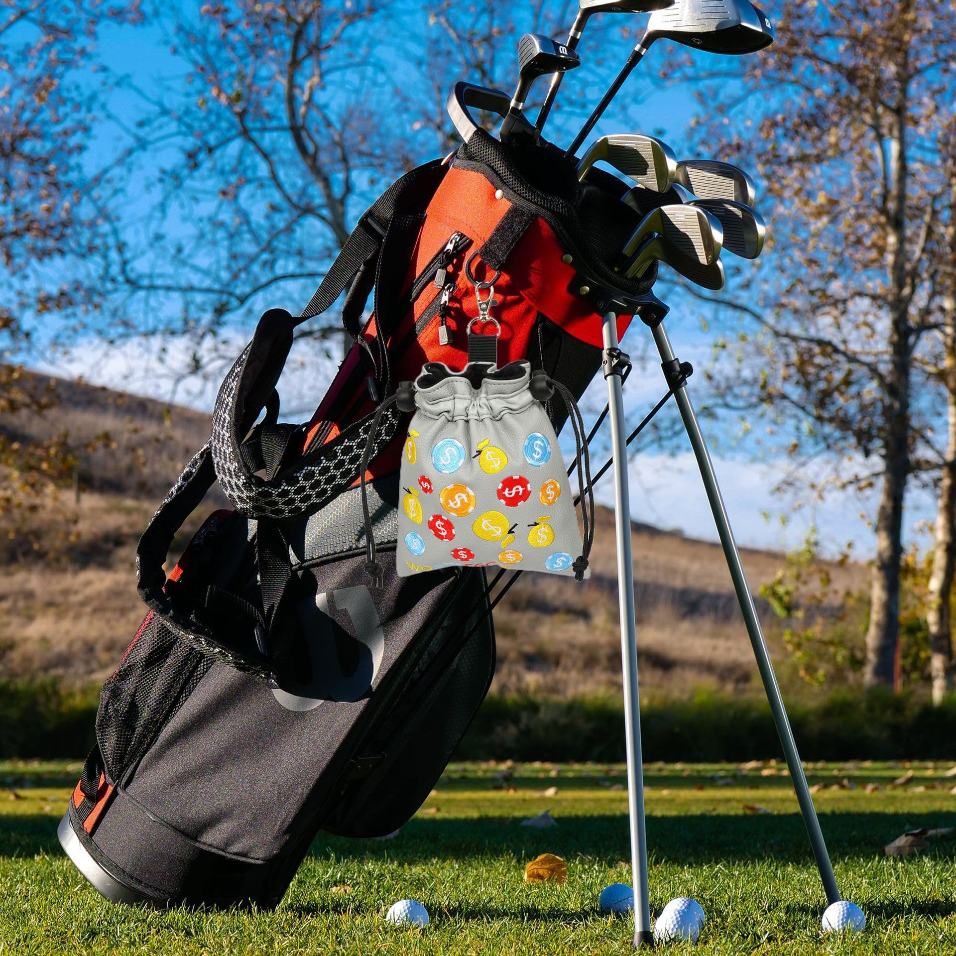 Pochettes de rangement pour tees de golf avec clip - Sac de rangement avec cordon de serrage