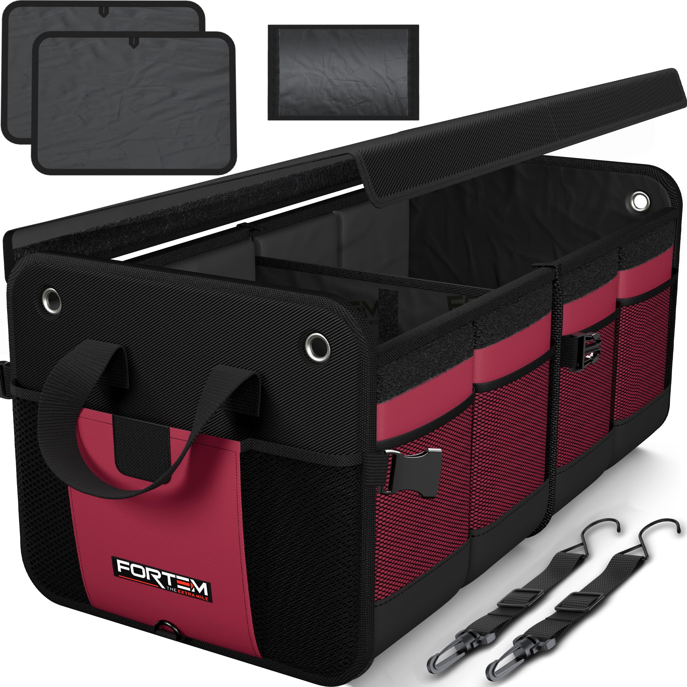 FORTEM Car Boot Organiser, SUV Boot Tidy, Trunk Storage, Collapsible Multi Compartment Car Organiser, Non Slip Bottom, Adjustable Securing Straps, Foldable Cover (50L)