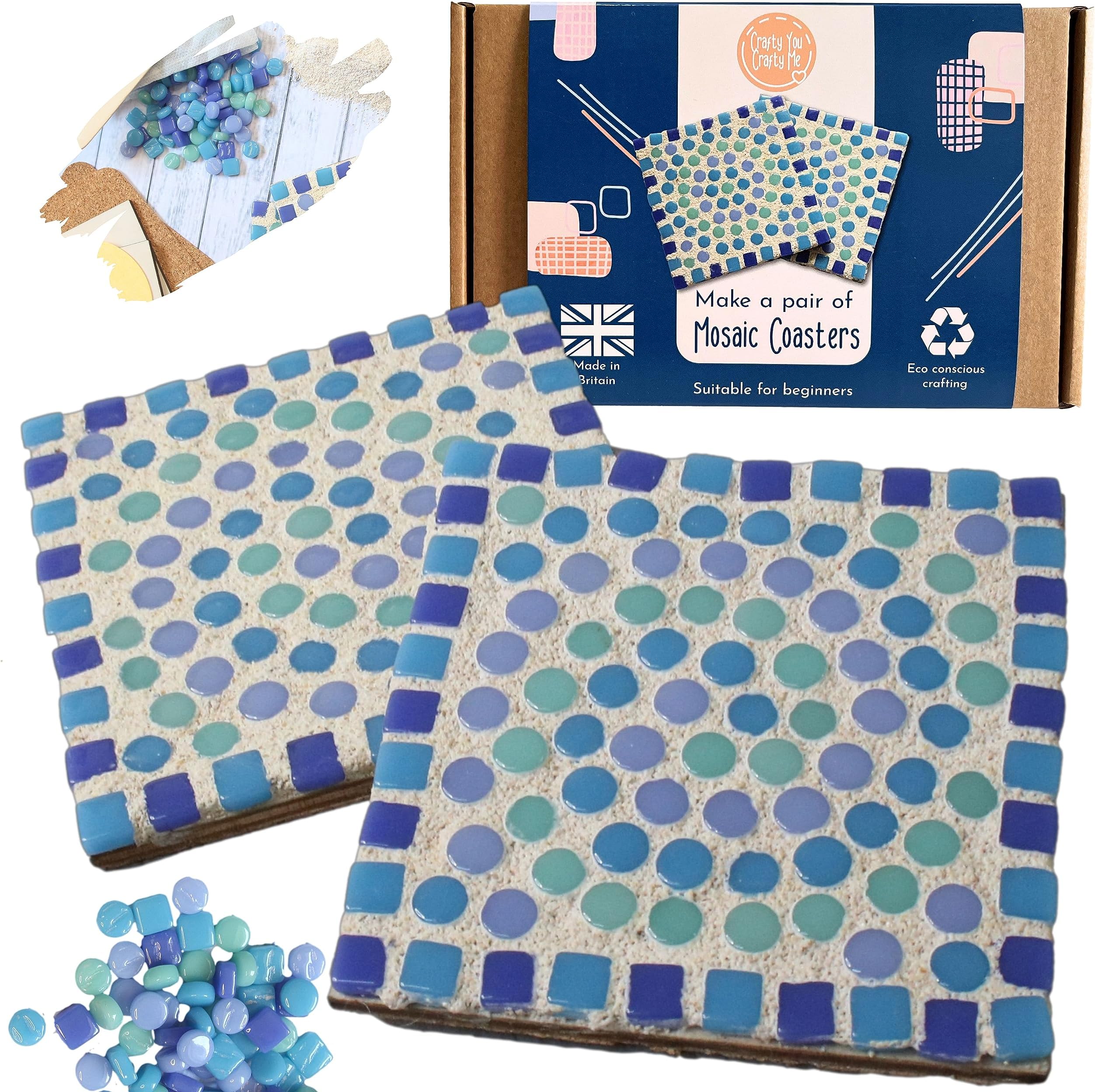 Crafty You Crafty Me - Mosaic Coaster Craft Kits for Adults, Arts and Crafts Gifts for Women and Men, Suitable for Beginners, Made in UK