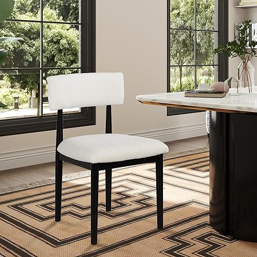 Miniatura 5 de Roundhill Furniture Ellis Boucle - Juego de 2 sillas de comedor tapizadas, color blanco y negro mate