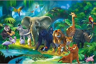 GREAT ART® XXL Poster per Camera dei bambini – Animali della Giungla – Quadro Safari Decorazione Natura Avventura Tigre Leone Elefante Scimmia Fotoposter Fotomurale 140 x 100 cm