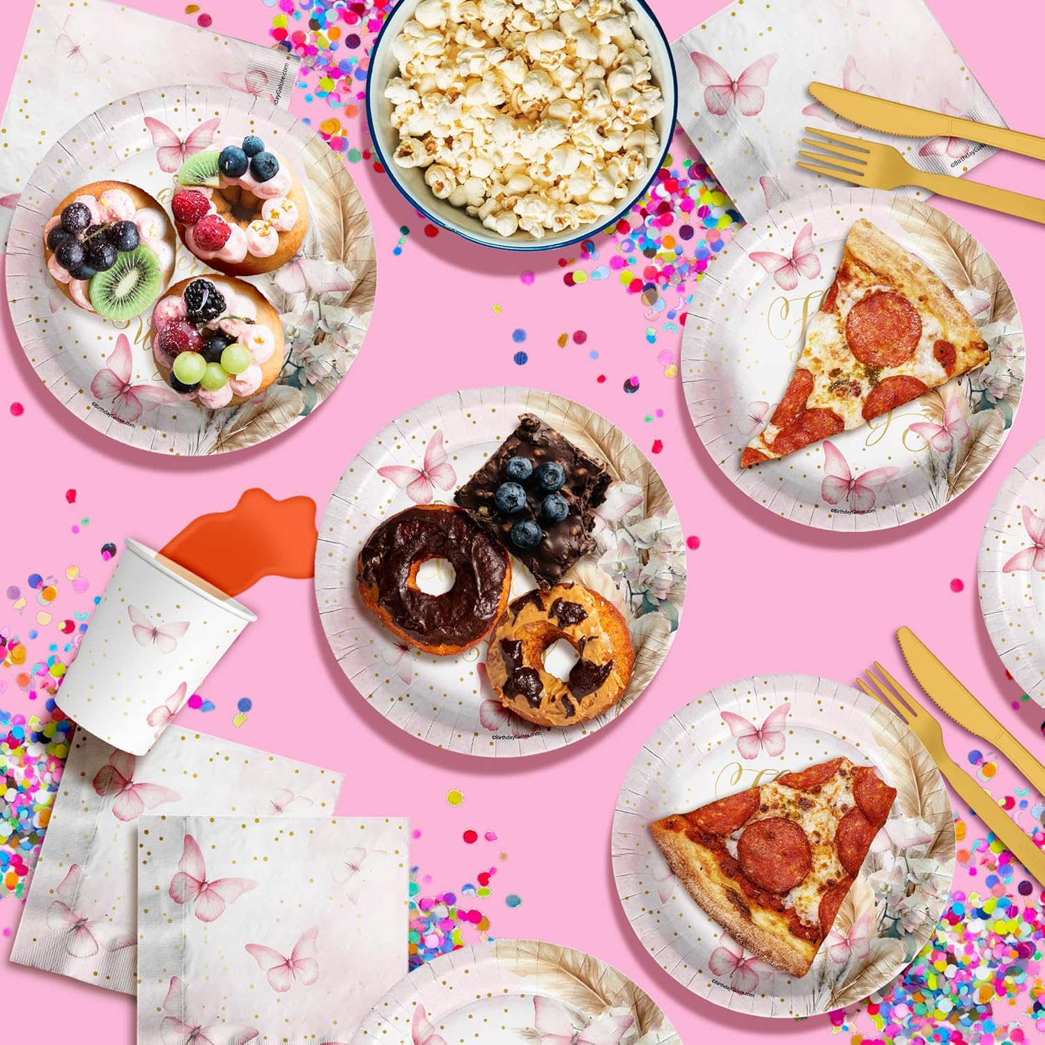 Butterfly Baby Shower Party Supplies - 64 Piece Spring Baby Shower Tableware Set Includes Large 9" Dinner Plates and 8" Dessert Paper Plates Napkins Cups - Kit for 16