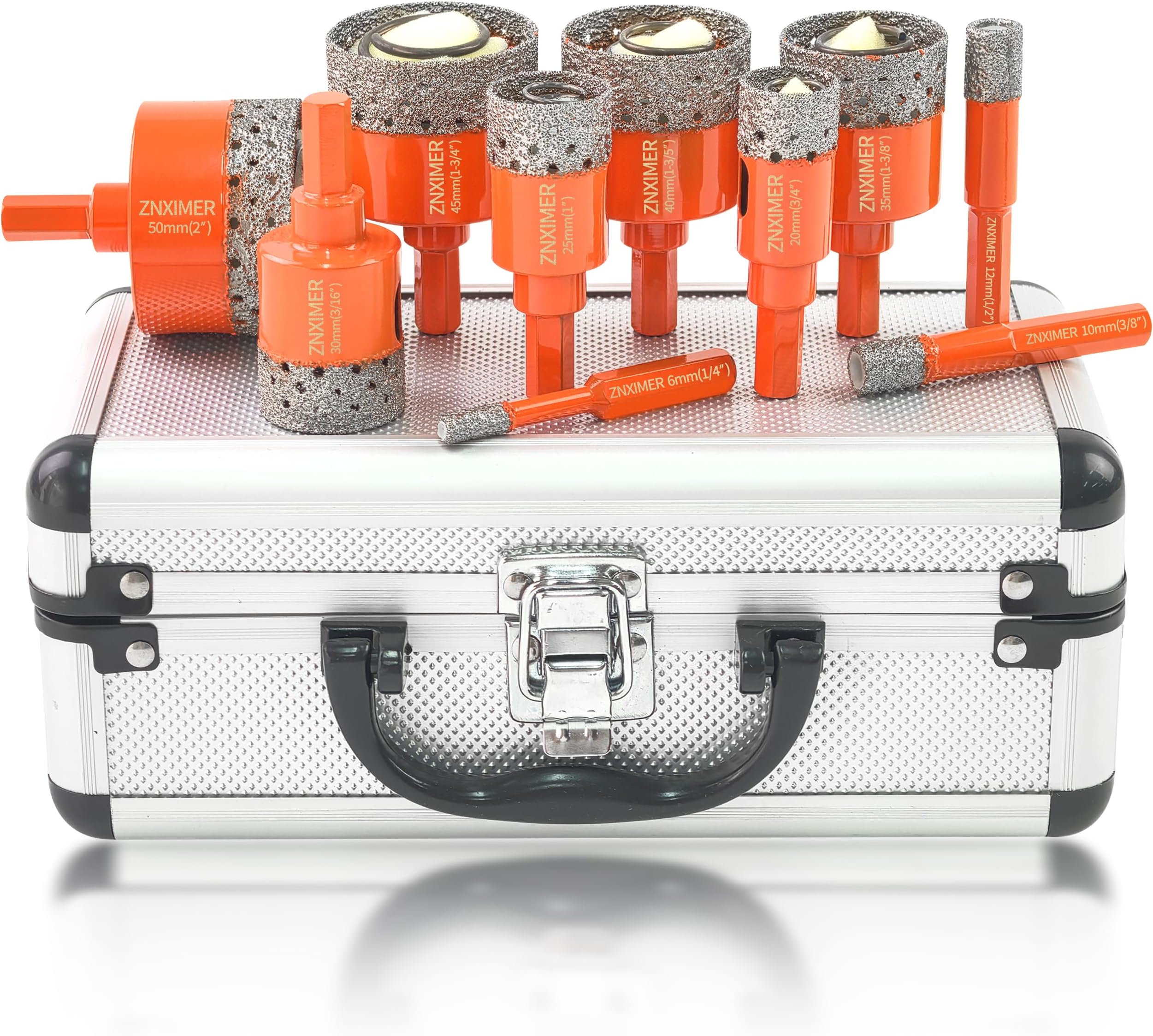 Diamond Hole Saw Kit for Tile, Ceramic, Granite, Marble and More Drilling - ZNXIMER 10pcs Tile Hole Saw Kit (6/10/12/20/25/30/35/40/45/50MM)