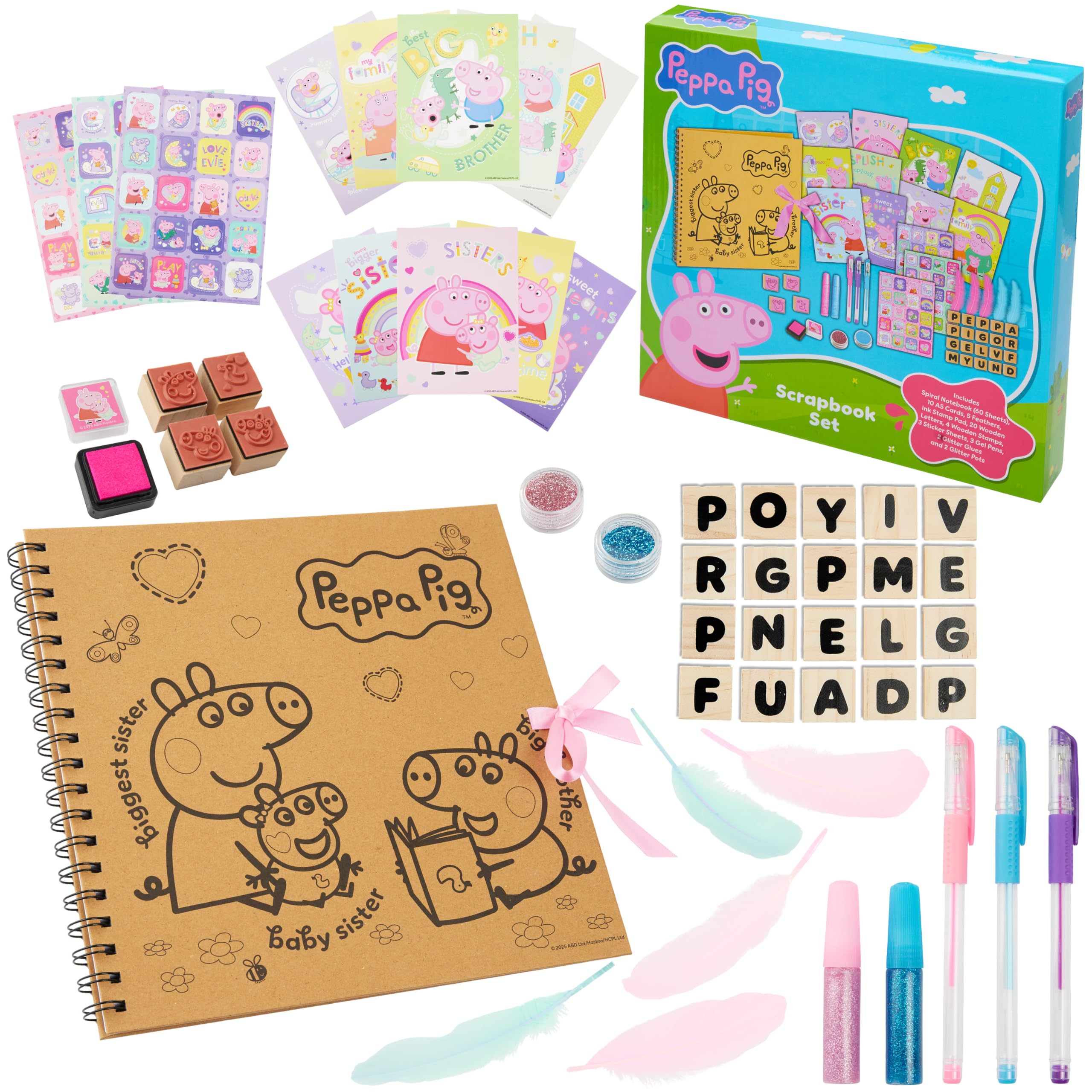 Peppa Pig Kit Scrapbooking Enfant 51 Pièces, Loisirs Créatifs avec Carnet, Autocollants Enfants, Stylos Gel, Paillettes, Tampons et Accessoires