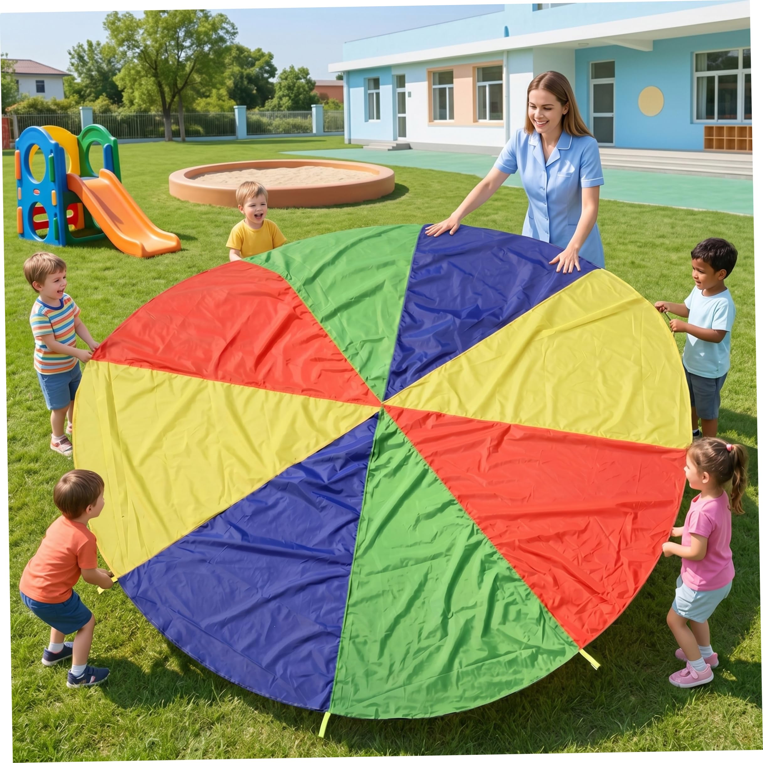 Paracaídas para niños, Juguete sensorial de paracaídas arcoíris de 4 Colores, Juguetes de de 9, 84 pies de diámetro..