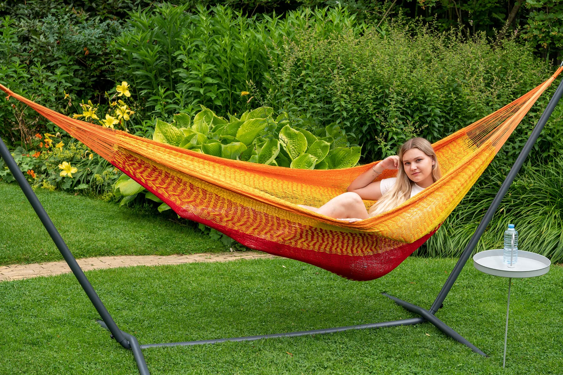 Tropilex Hamac de Jardin Exterieur 2 Personnes | Hamac Double Randonnée Capacité 180 kg | Colombien Fabriqué à la Main | Style Détente Mexico Jaune Orange 350 cm