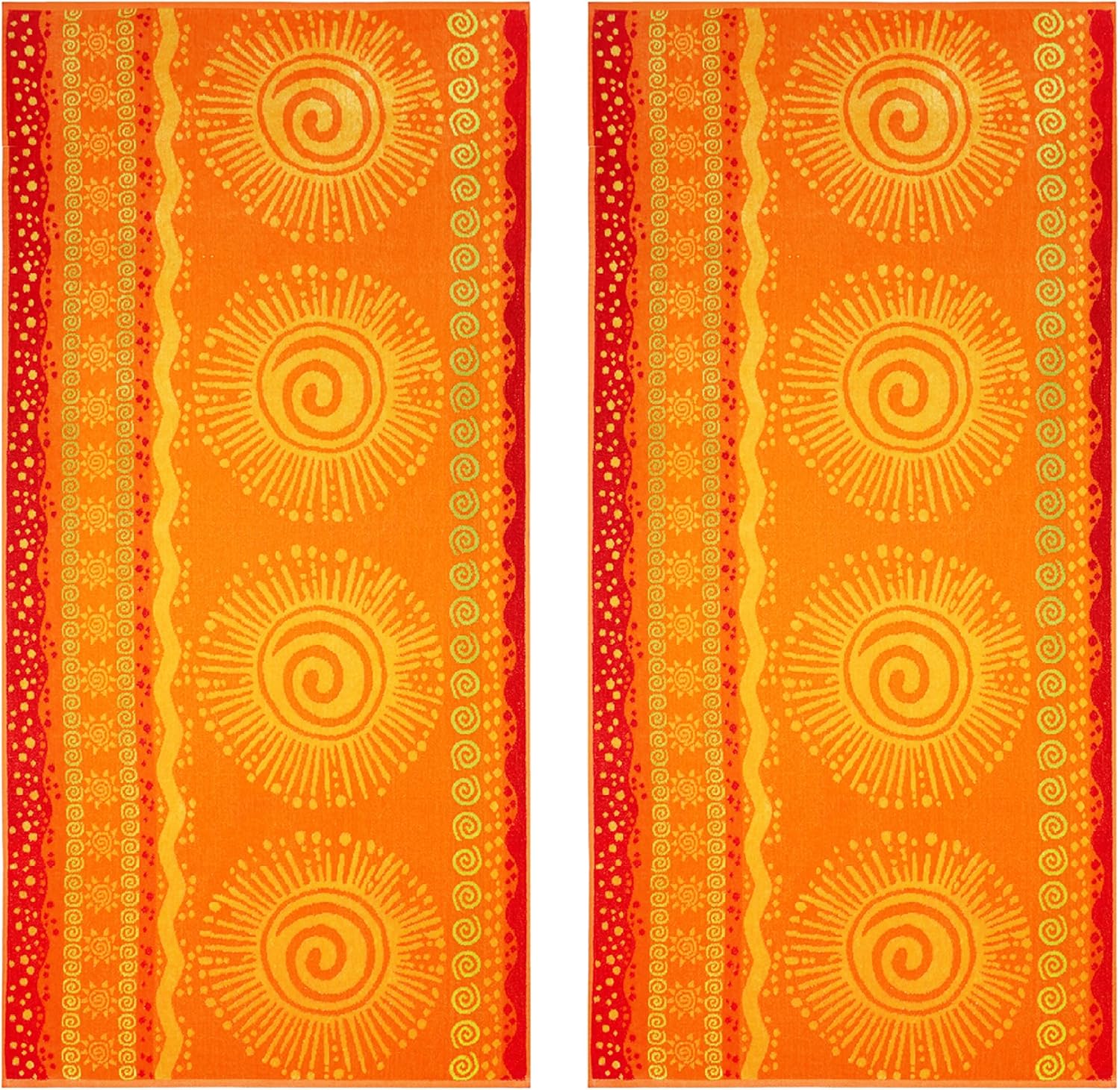 COTTON CRAFT Oversized Beach Towel - 2 Pack 35x70 XL Towels - 100% Cotton Big & Huge Pool Bath Towel - Plush Terry Jacquard Velour 450 GSM Super Soft Absorbent Luxury - Sunshine Orange Yellow