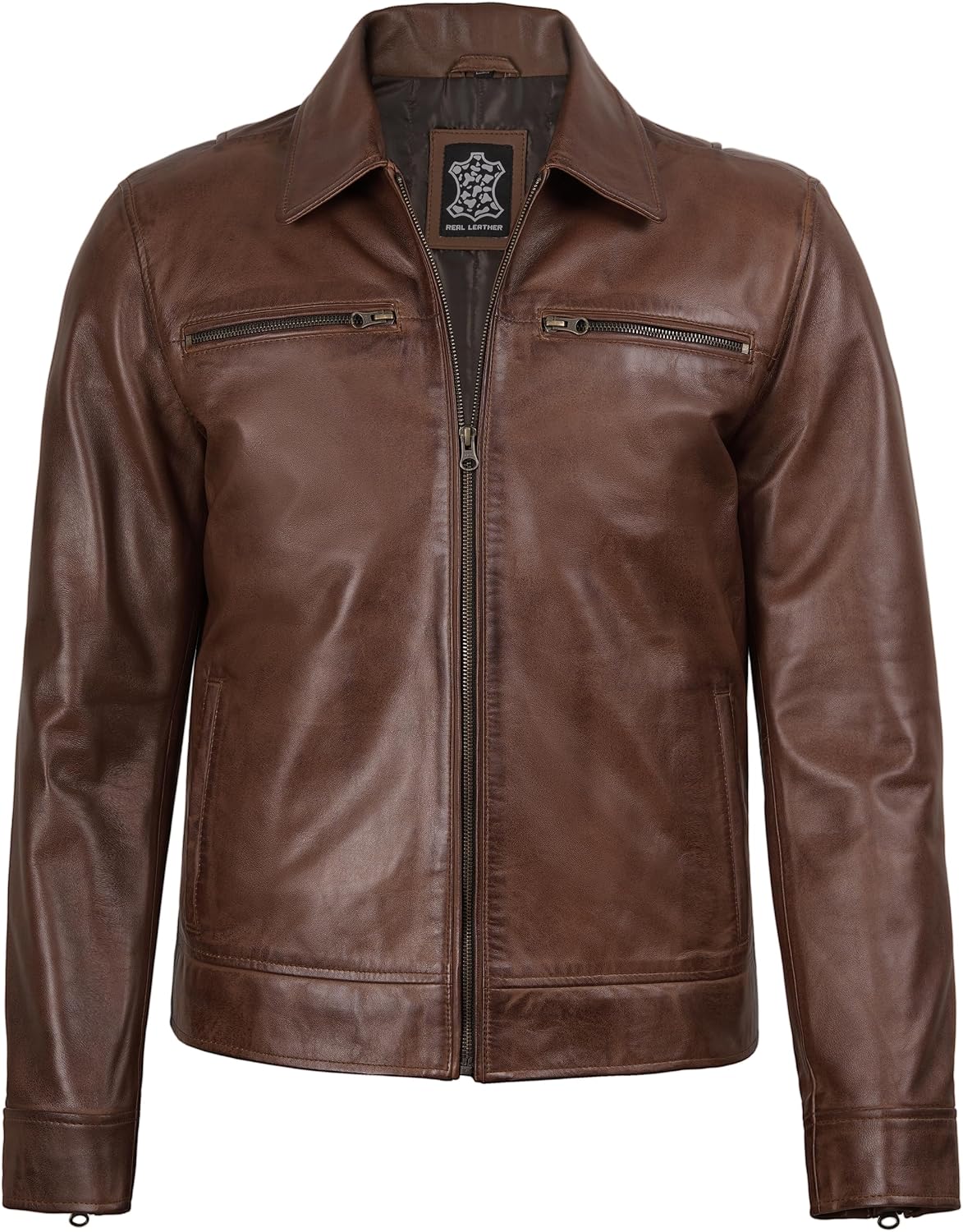 Blingsoul Classic Leather Jacket For Mens - Moto Style Classic Shirt Collar Real Lambskin Leather Jacket Men image 3