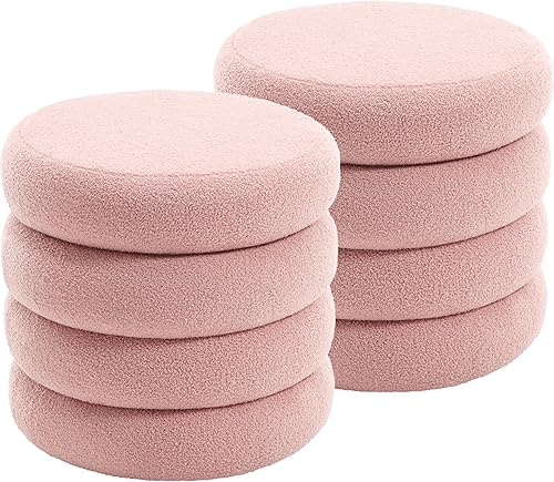 Flouki Otomana redonda de almacenamiento, otomana con almacenamiento, almacenamiento otomano sherpa, 18 pulgadas, juego de 2, rosa