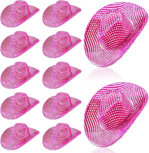 Sotiff 12 Pcs Mini Cowboy Hat Tiny Disco Glitter Hats for Crafts Little Miniature Western Hats for Doll Dessert Pet Gifts