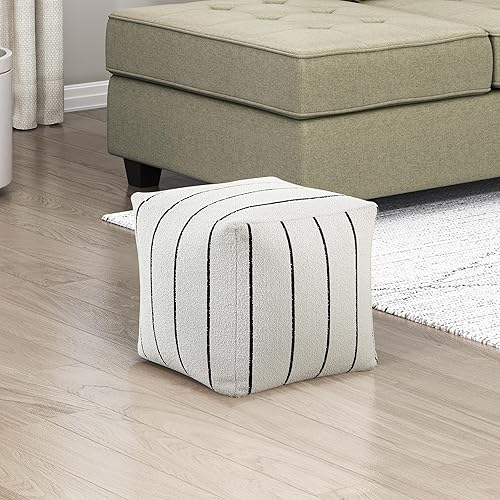 Miniatura 9 de Lexicon Puf otomano, reposapiés otomano cuadrado, puf de pana, taburetes pequeños para sofá con relleno para sala de estar/dormitorio, color blanco