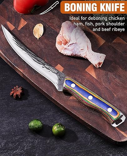 Miniatura 4 de Juego de 3 cuchillos de carnicero forjados a mano, cuchillo de carne muy afilado, cuchillo de chef serbio para cortar carne, cocina, barbacoa,