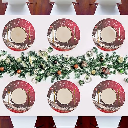 Miniatura 7 de Juego de 6 manteles individuales redondos de Navidad, lavables, manteles individuales grandes de poliéster de PVC, manteles individuales de comedor