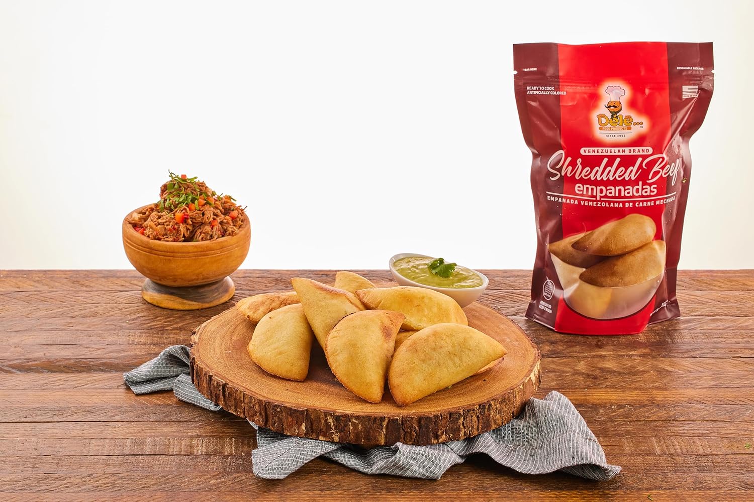 DELE FOOD Shredded Beef Empanada, 3 oz (8 Units) – Gluten-Free Frozen Appetizer with Cornmeal Dough and Savory Beef Filling – Pre-Cooked and Ready to Heat in Oven or Air Fryer – Perfect Snack or Meal