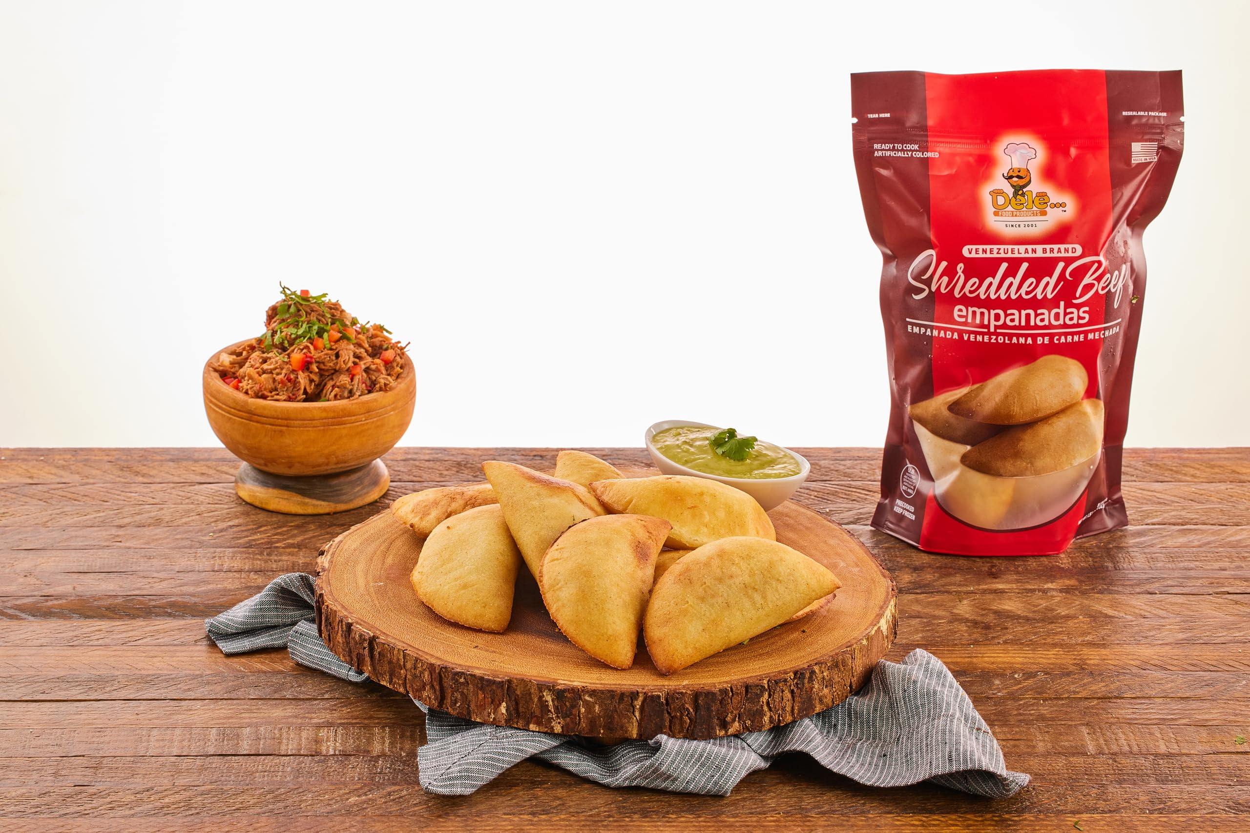 DELE FOOD Shredded Beef Empanada, 3 oz (8 Units) – Gluten-Free Frozen Appetizer with Cornmeal Dough and Savory Beef Filling – Pre-Cooked and Ready to Heat in Oven or Air Fryer – Perfect Snack or Meal