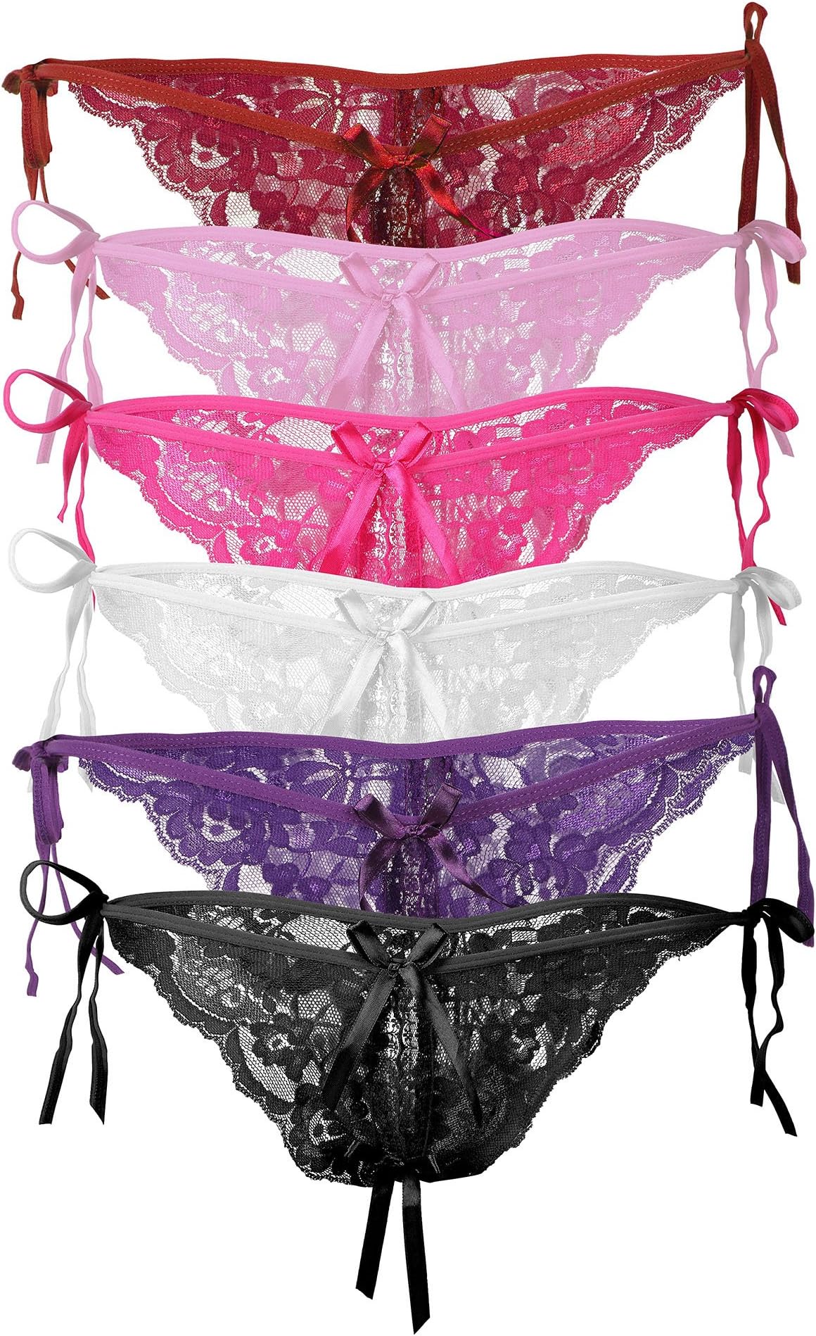 bawdy 6 Pack of Women's Sexy Lace Low Rise Open Crotch Panties