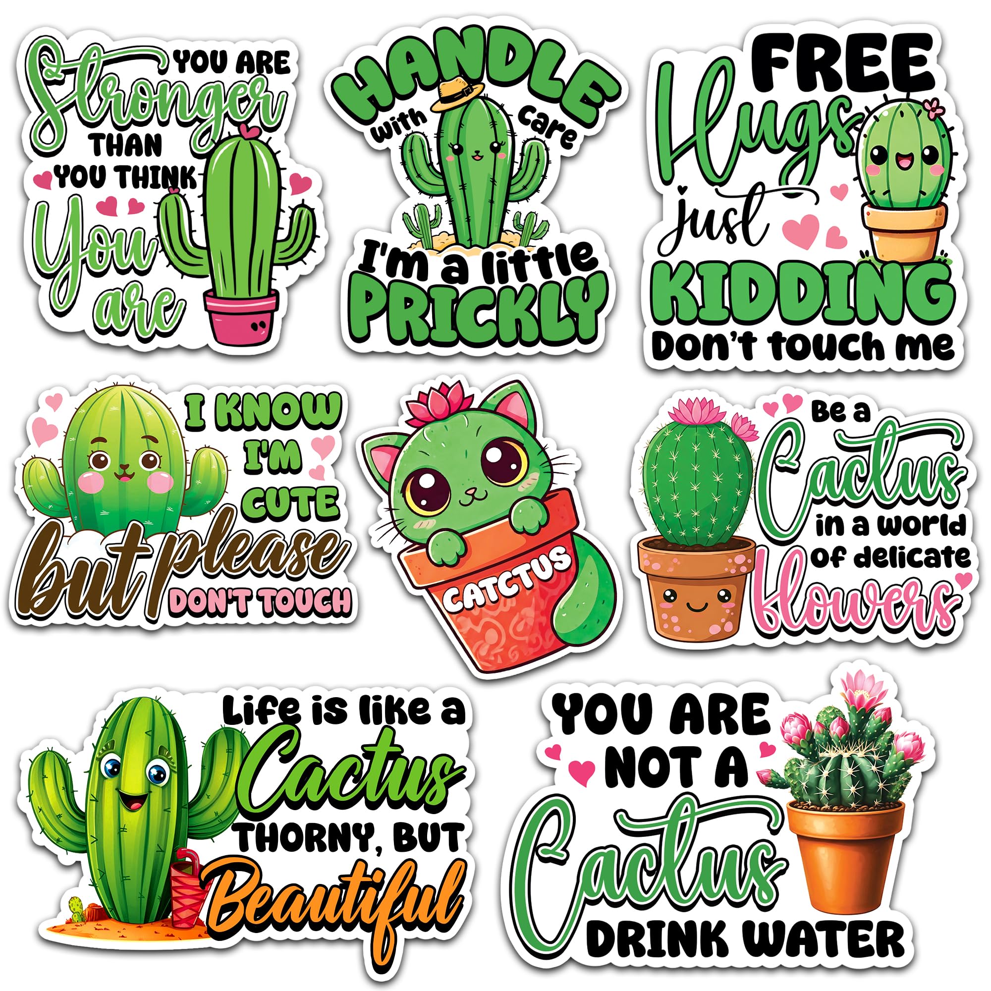 Cactus Sticker 8 Pcs (Large Size) Vinyl Stickers Laptop Waterproof Decal for Car Bumper Water Bottle Notebook Luggage Window Party Birthday