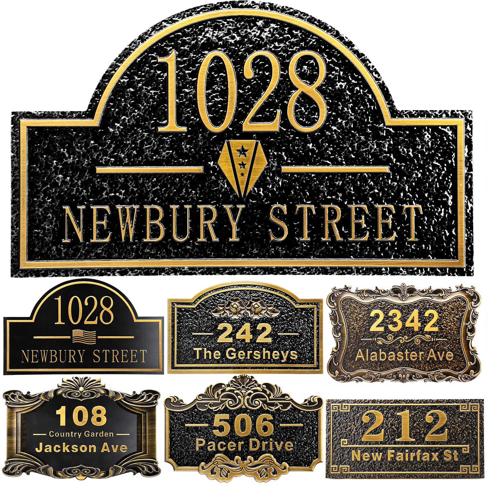 Personalized House Address Plaque 12" Cast Numbers for Outside Custom Street Name Address Sign Plate Vintage for Mailbox Door Room Classic Wall Outdoor Antique Brass