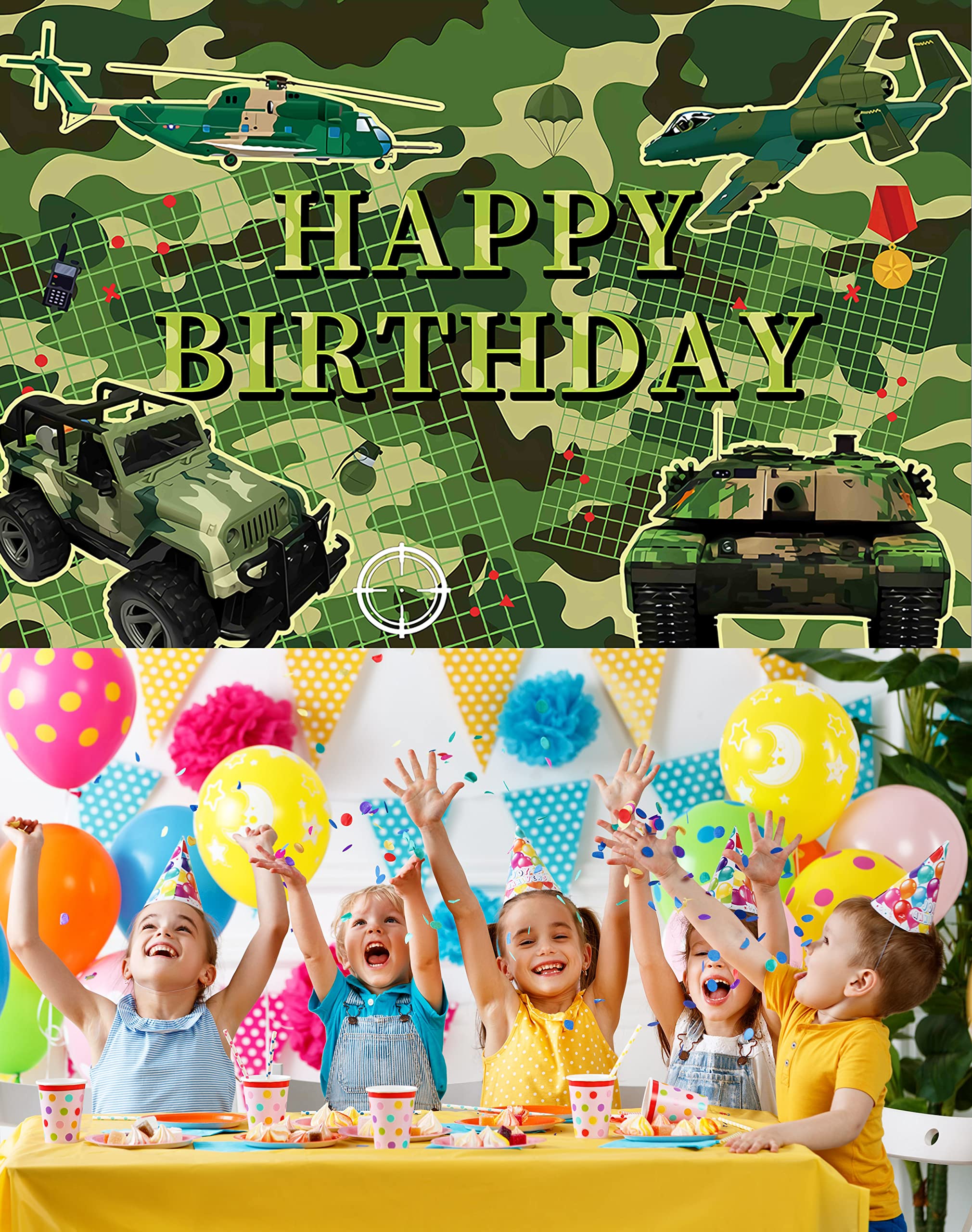 Soldaten-Thema "Happy Birthday" Hintergrund & Camouflage-Tischdecke Set - 150x90 Cm & 130x220 Cm, Für Militär-Party