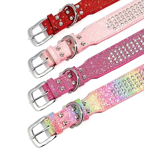 Miniatura 3 de Didog Collar para perro con diamantes de imitación con deslumbrantes diamantes, collar de perro de piel sintética con purpurina de 1.5 pulgadas de
