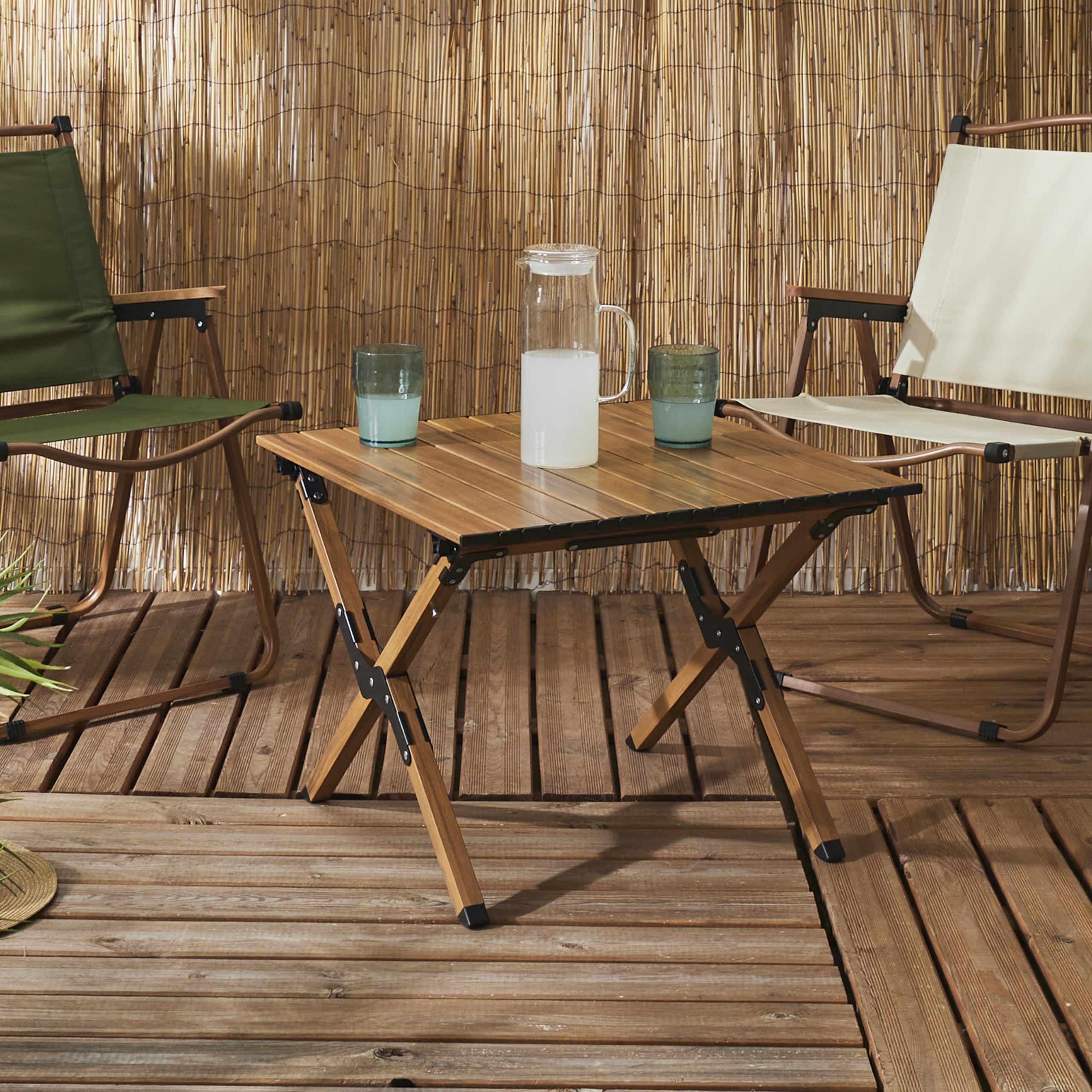 HOME DECO FACTORY - HDO0071, Table Camping Modèle Mariposa M1, Table de Salon de Jardin, Mobilier, Mobilier d'Extérieur, Table d'Extérieur, 58x44x60 cm, Naturel | Bois d'ingénierie, table de camping Mariposa, salon de jardin, mobilier d'extérieur, pliable