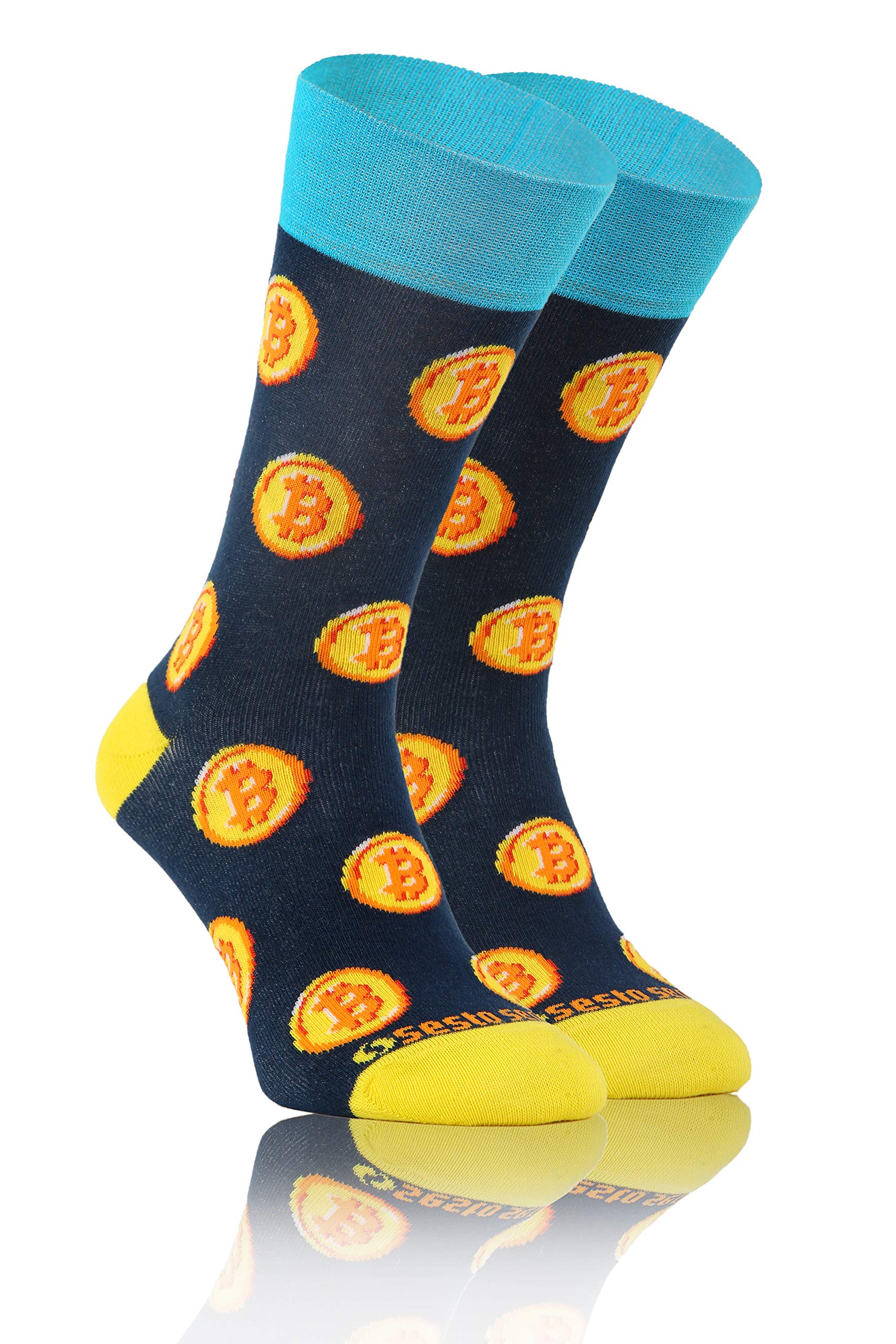 Sesto Senso Funny Socks Women Men Cotton Fancy Patterned Colourful Crazy Oddsocks Mid Calf Socks BTC Coin 39-42 7-10 Bitcoin Money