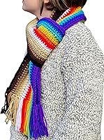 Handmade Rainbow Fringe Crochet Scarf - Unisex Warm Acrylic Knit Winter Fashion Gift by K.Bella Jolie