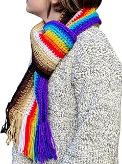 Handmade Rainbow Fringe Crochet Scarf - Unisex Warm Acrylic Knit Winter Fashion Gift by K.Bella Jolie