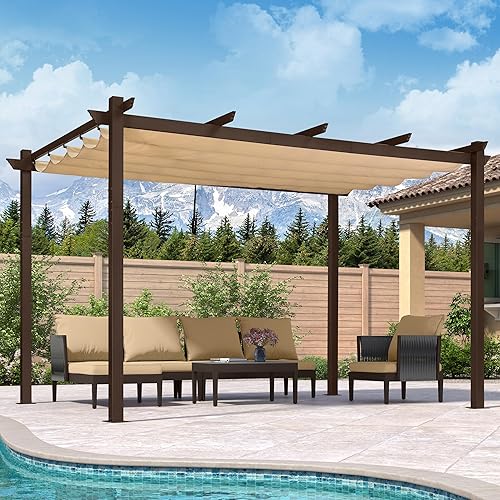 Miniatura 118 de PURPLE LEAF Pérgola de metal retráctil de 10 x 12 pies con toldo y cubierta de sombra para jardín, patio, terraza de playa, cenador, color blanco