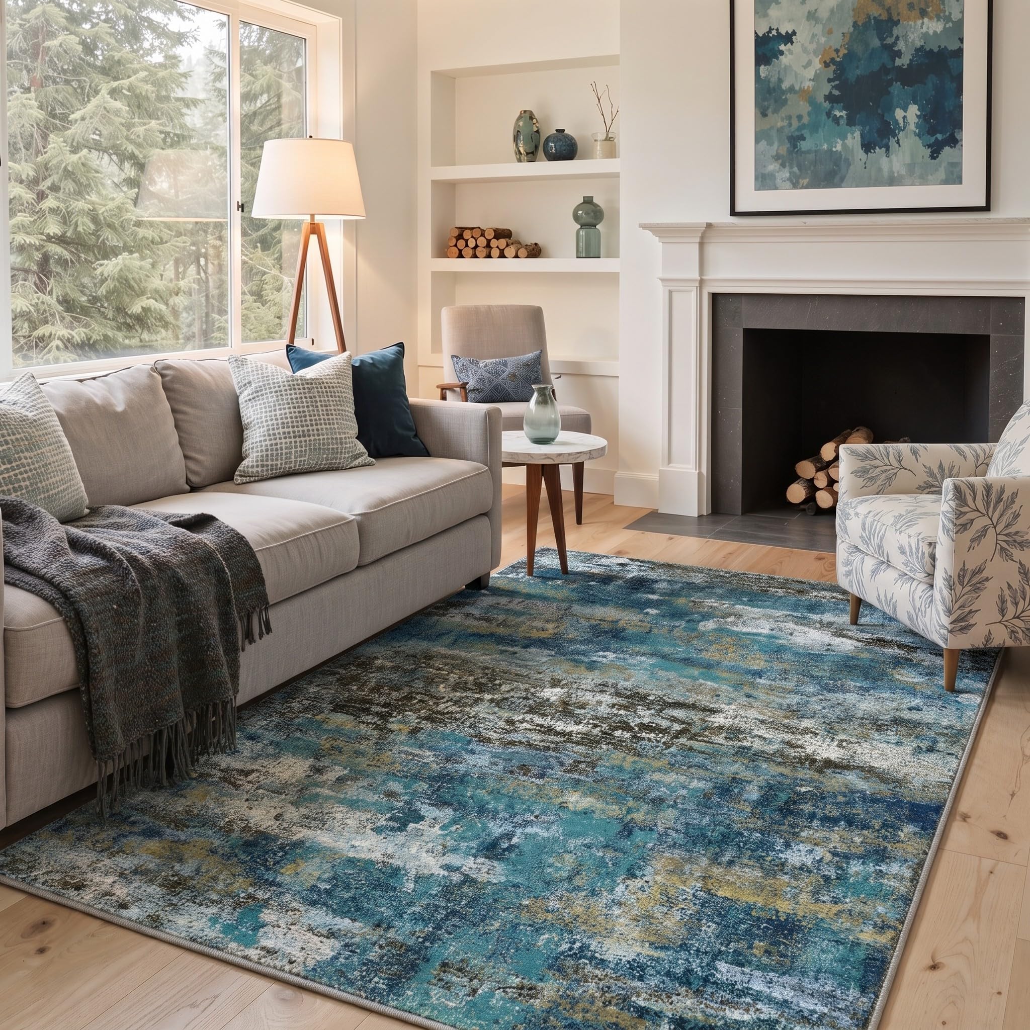 BEIMO 8x10 Faded Teal Abstract Area Rug, Washable Non-Slip for Bedroom