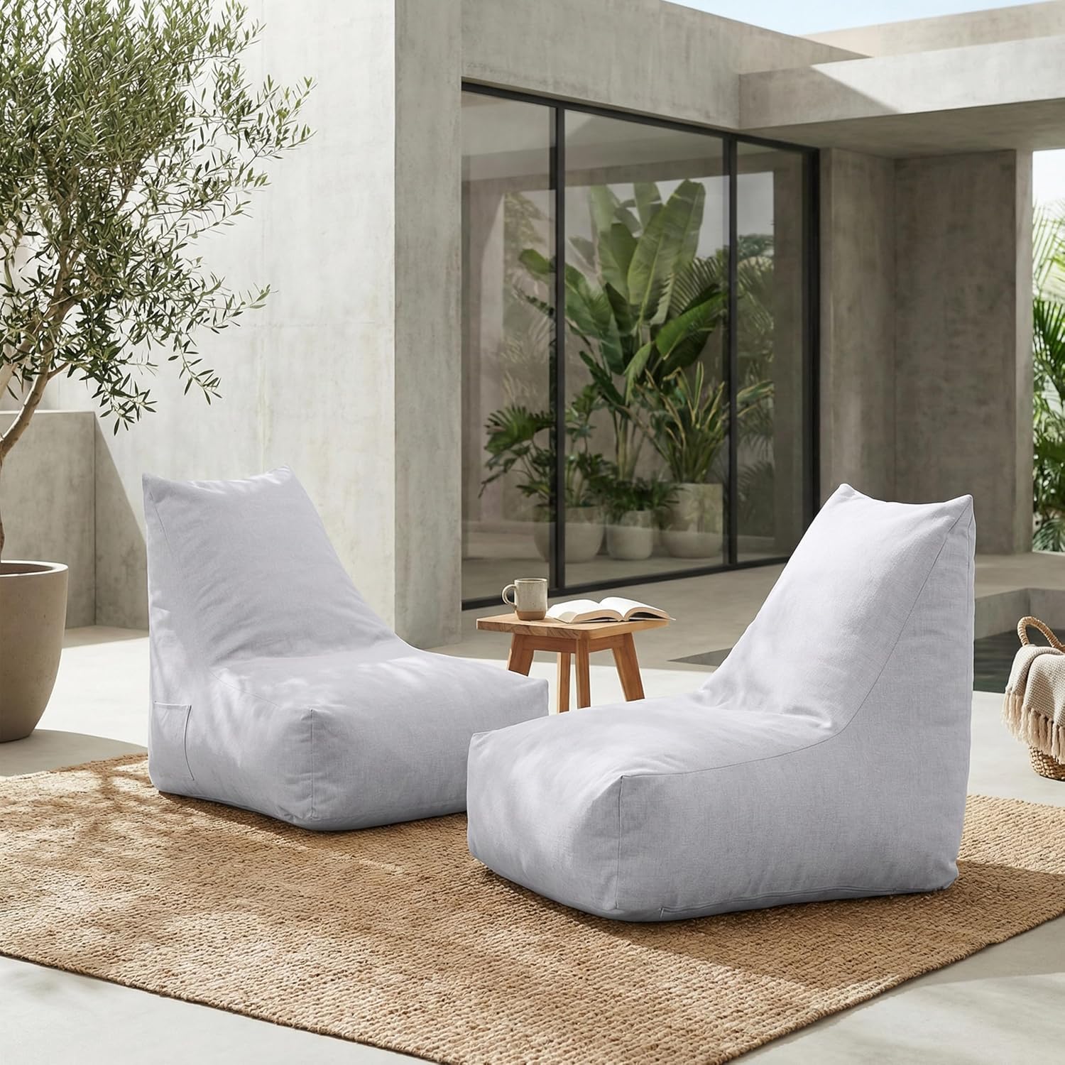 Christopher Knight Home Lila Outdoor Bean Bag Chair Set of 2, Fabric Bean Bag Lounger for Adults and Kids, Outdoor Comfy Reading Chair, Patio Lounge Sofa for Poolside Garden, Gray