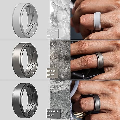 Miniatura 4 de ThunderFit - Anillos de boda y compromiso de silicona para hombres, con ranuras internas de ventilación y diseño elegante con borde escalonado - 8mm