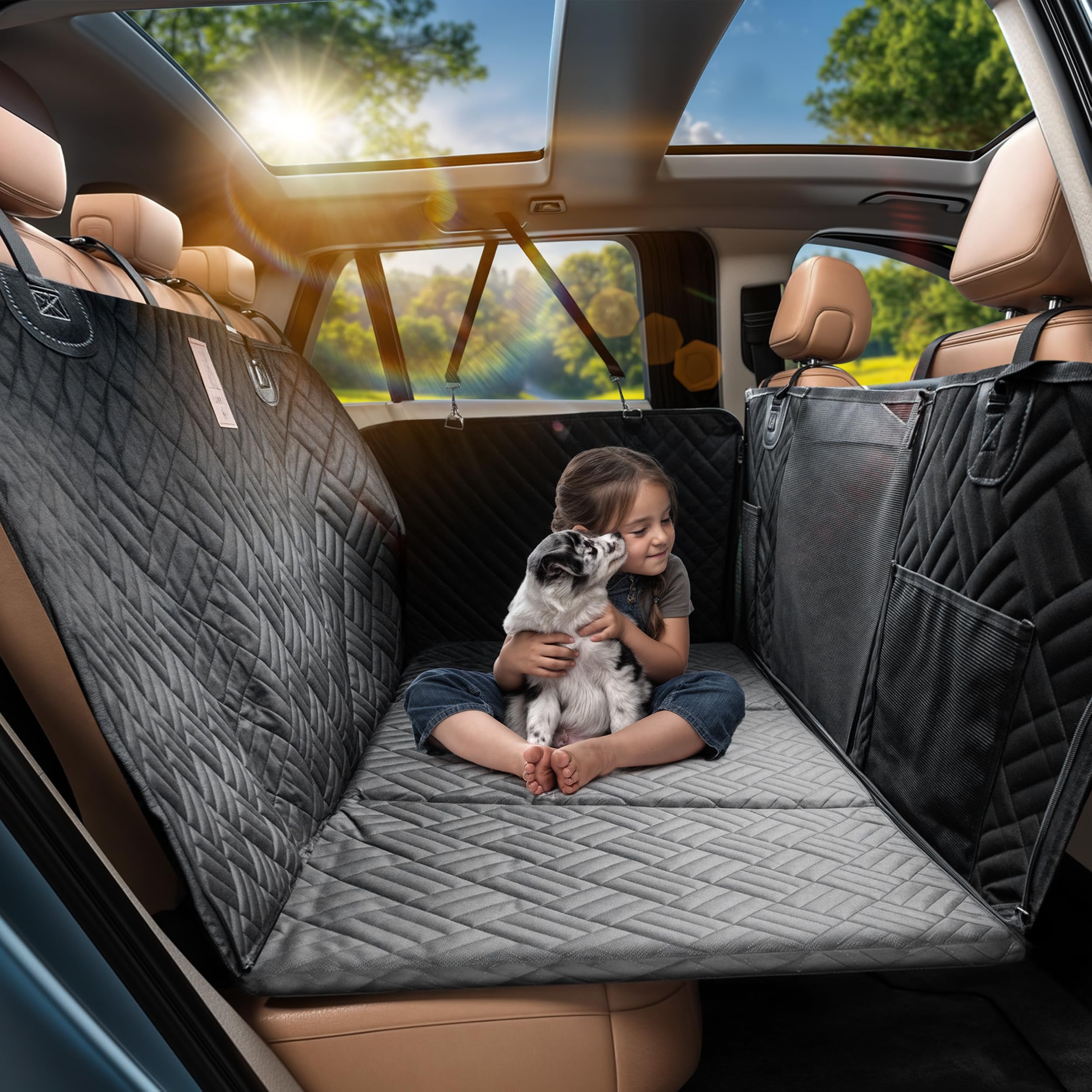 Dog Back Seat Cover Hard Bottom - 2025 Upgraded Materials - 6.4mm Support Boards Holds 400lbs - Waterproof Dog Hammock for Car, SUV & Truck - Pet Seat
