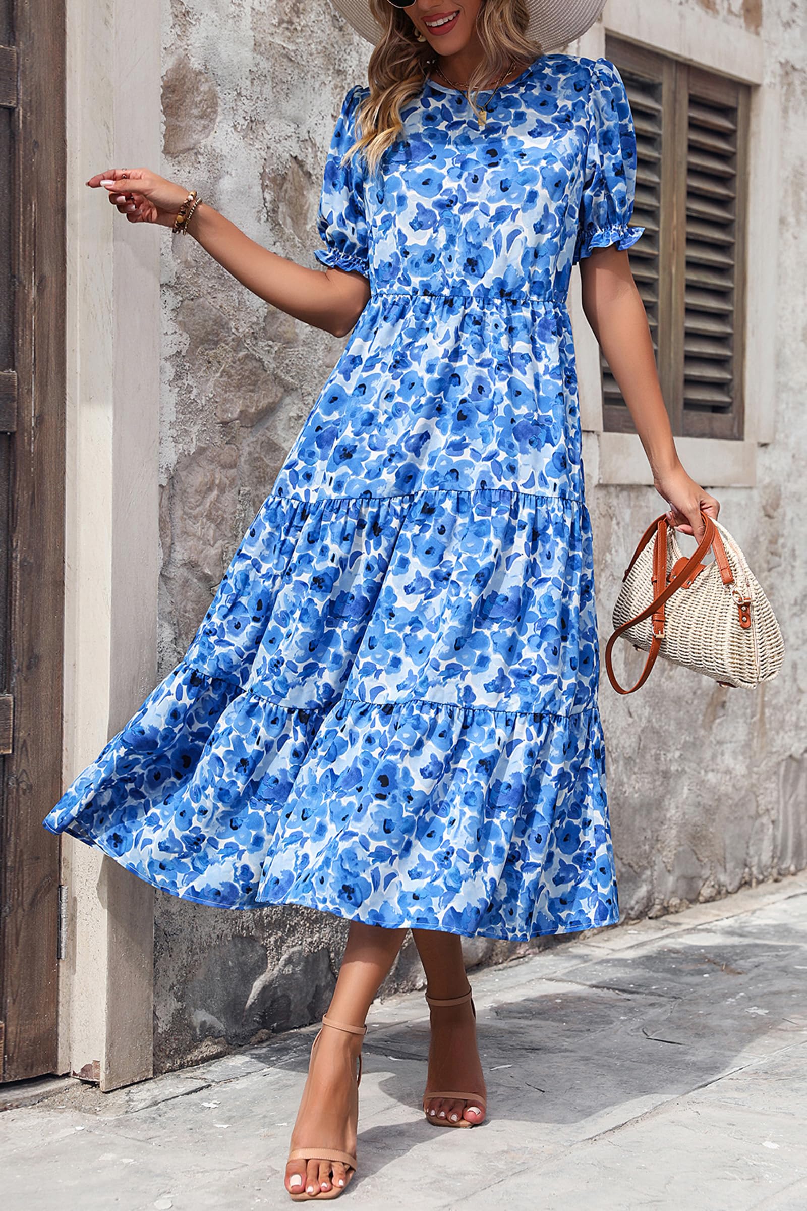 PRETTYGARDEN Women's Summer Casual Boho Dress Floral Print Ruffle Puff ...